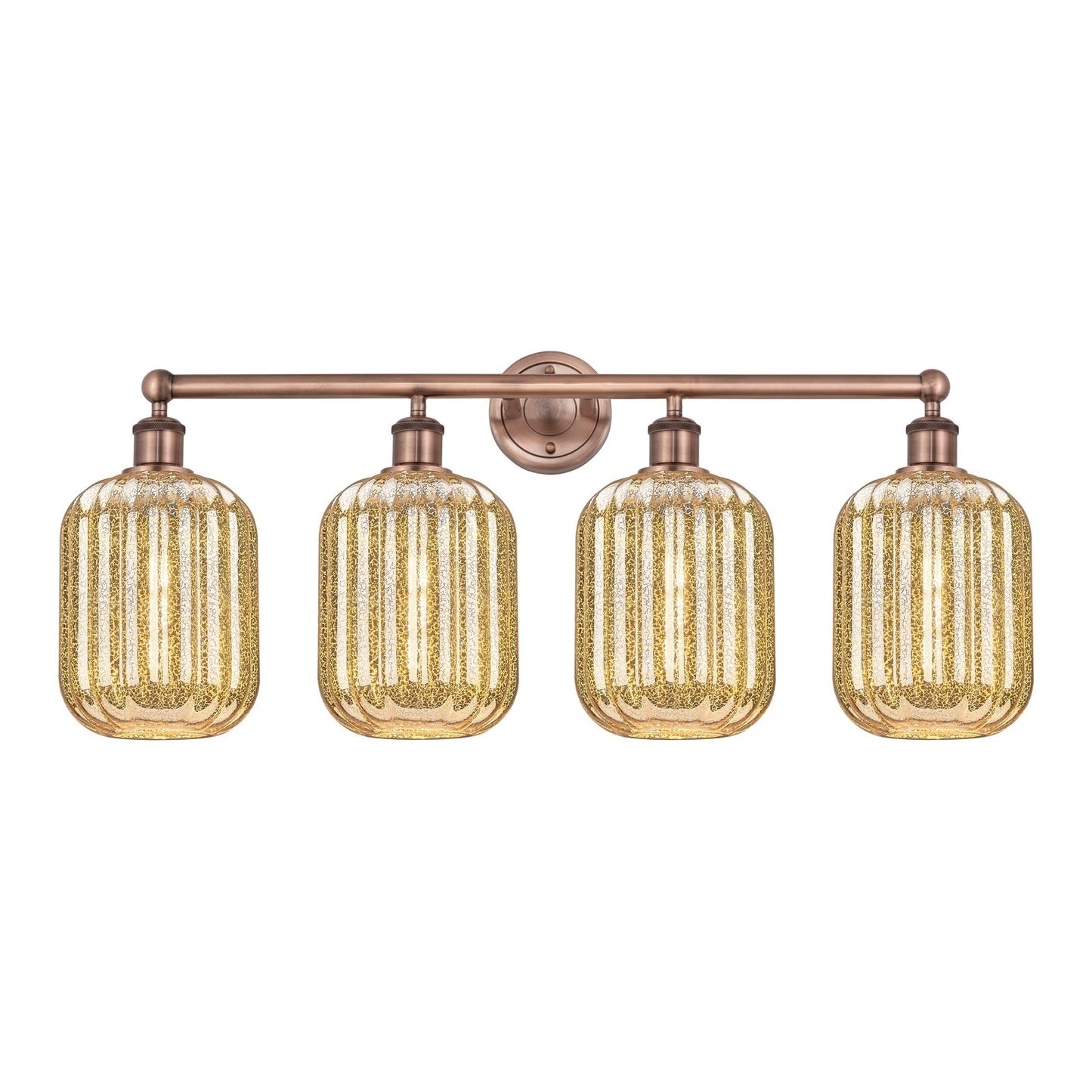 Innovations Preston Cylinder 34in 4-Light Bath Vanity Light | Industrial Antique Copper Steel and Mercury Glass | Bathroom | Model 616-4W-AC-G460-7ME