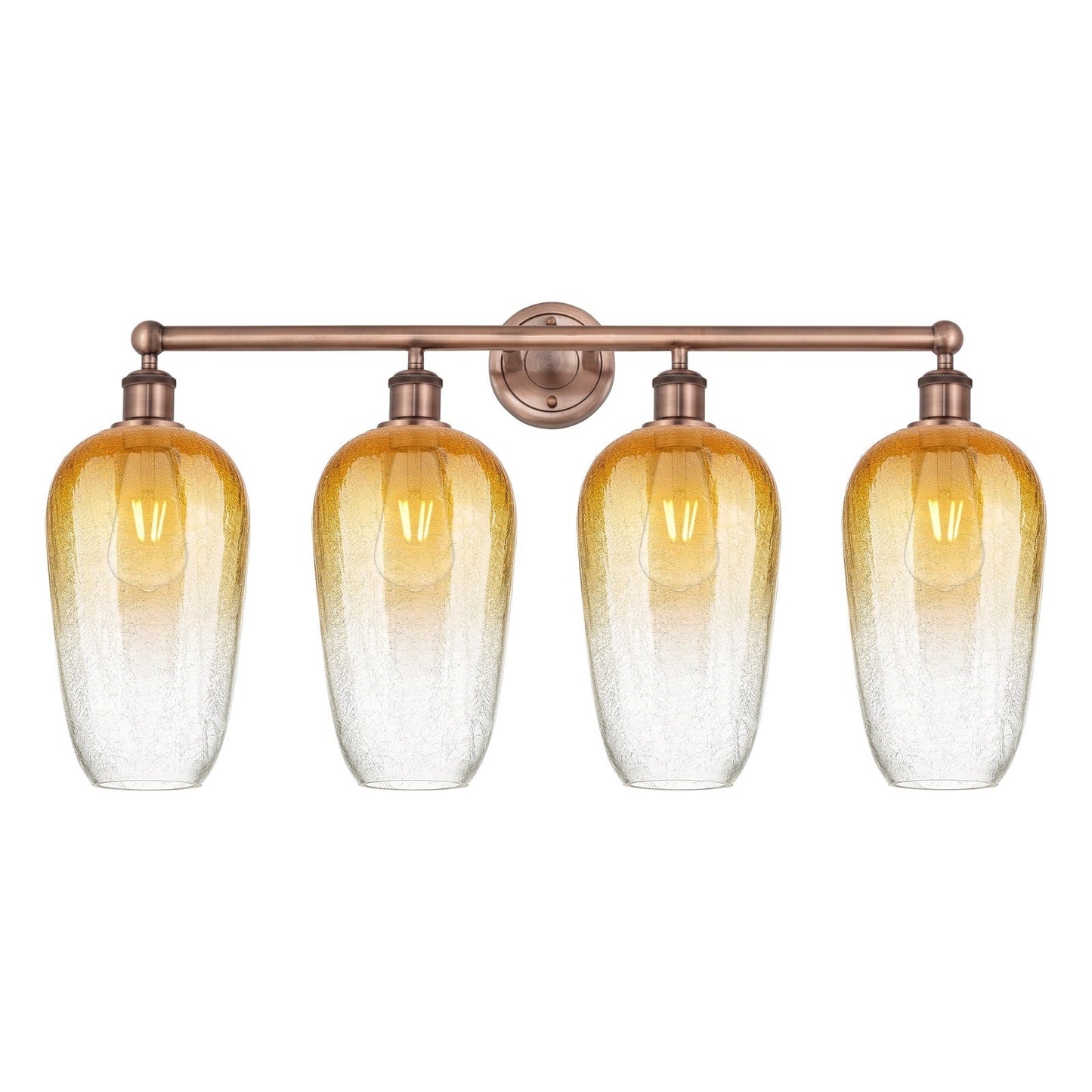 Innovations Brookhaven Flute 34in 4-Light Bath Vanity Light | Industrial Antique Copper and Amber Glass | Bathroom Vanity | 34 | Model 616-4W-AC-G484-7AM