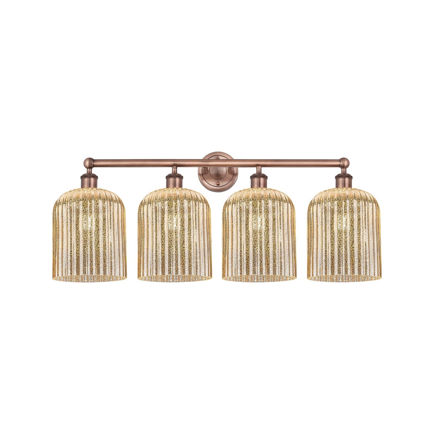 Innovations Bridal Veil 32in 4-Light Bath Vanity | Art Nouveau Industrial Antique Copper Steel and Mercury Ribbed Glass | Model 616-4W-AC-G559-8ME