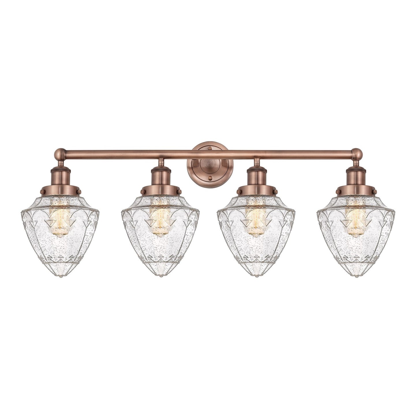 Innovations Bullet 34in 4-Light Bath Vanity Light | Industrial Antique Copper Steel and Seedy Glass | Bathroom Vanity | 34 x | Model 616-4W-AC-G664-7