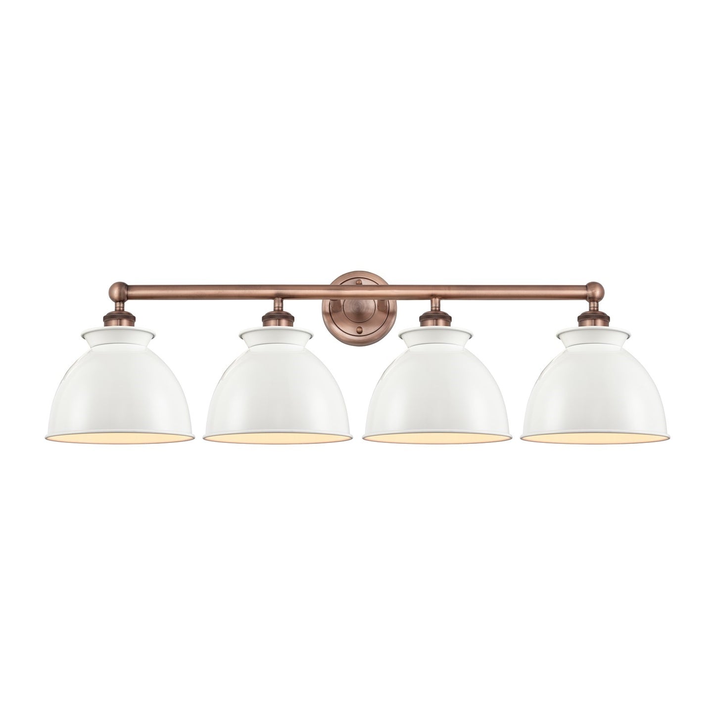 Innovations Adirondack 35in 4-Light Bath Vanity | Industrial Farmhouse Antique Copper and Glossy White Metal Shade | Bathroom | Model 616-4W-AC-M14-W