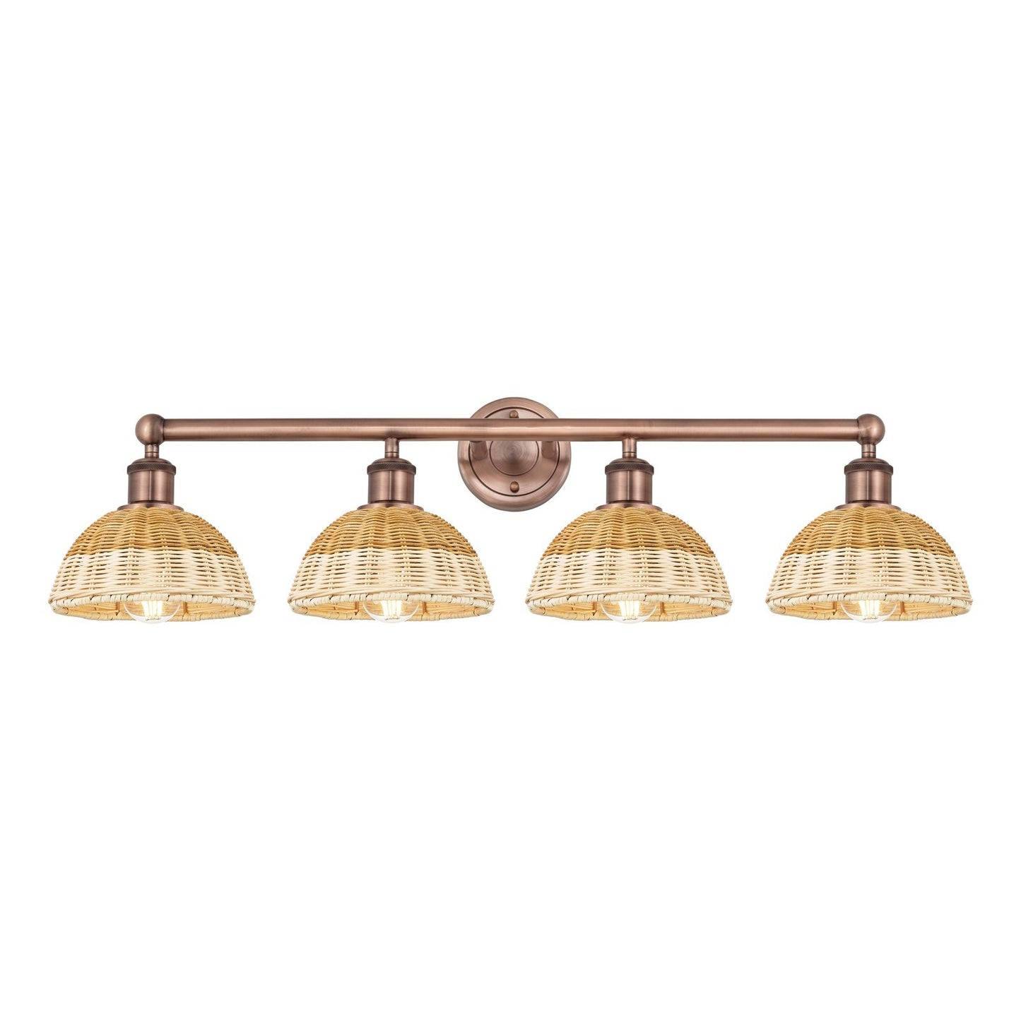 Innovations Bristol Natural II 35in 4-Light Bath Vanity Light | Industrial Antique Copper Steel and Natural Fiber Shade | Model 616-4W-AC-NBD2-75-NAT