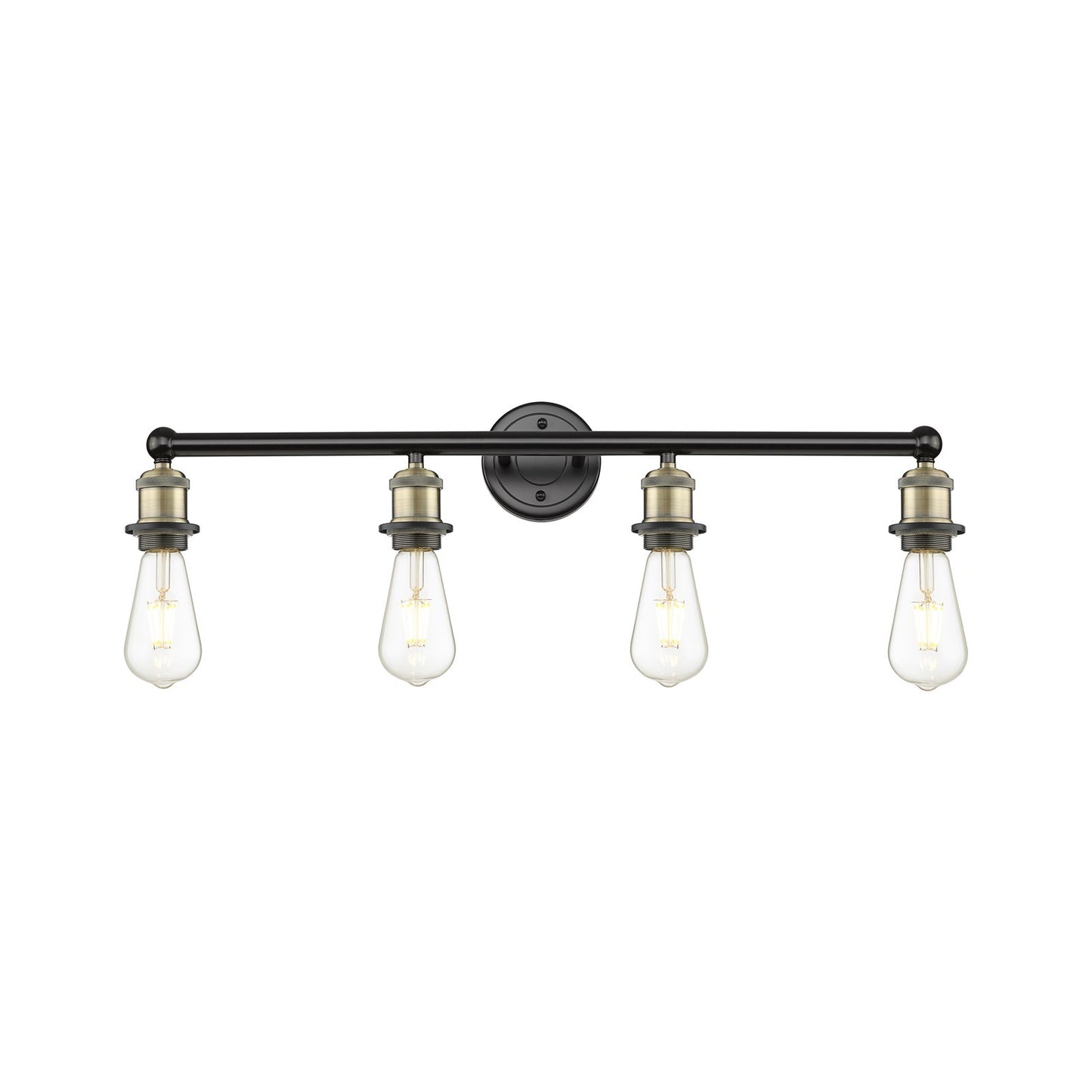 Innovations Edison 30in 4-Light Bath Vanity Light | Industrial Black Antique Brass Steel and Cast Brass | Damp Rated Bathroom Vanity | Model 616-4W-BAB