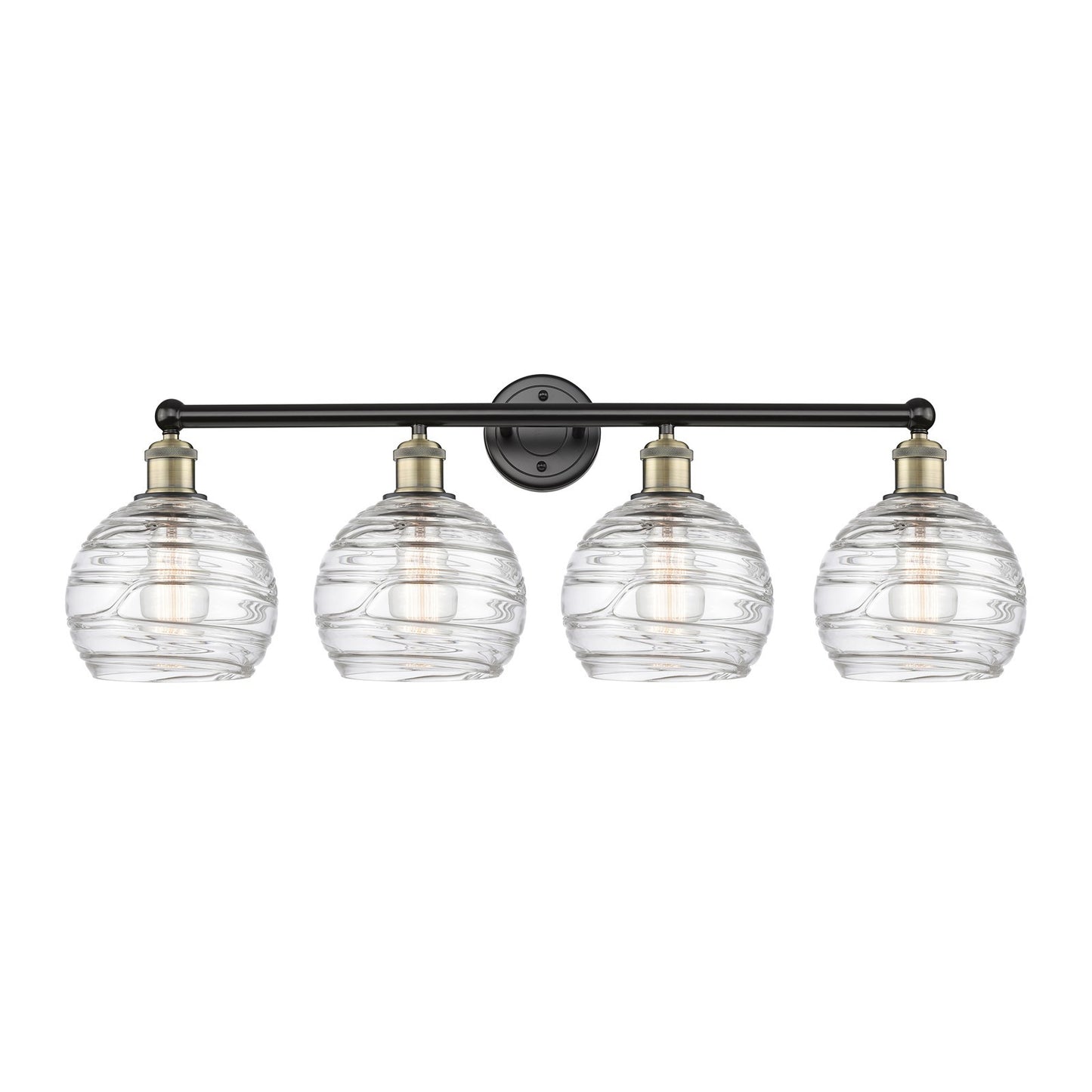 Innovations Athens Deco Swirl 35in 4-Light Bath Vanity Light | Industrial Black Antique Brass and Clear Glass | Bathroom | Model 616-4W-BAB-G1213-8CL