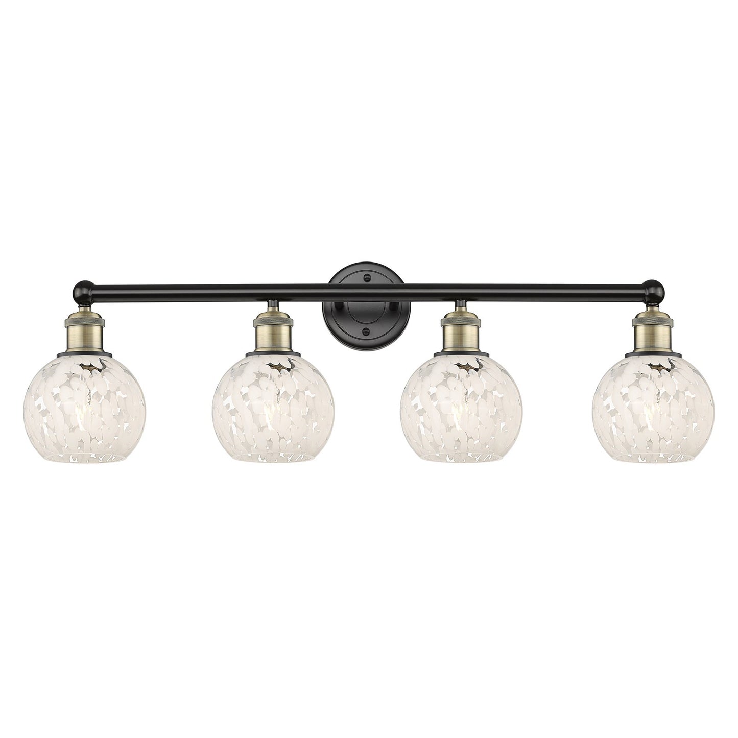 Innovations White Mouchette 33in 4-Light Bath Vanity Light | Art Nouveau Modern Black Antique Brass and White Glass | Model 616-4W-BAB-G1216-6WM