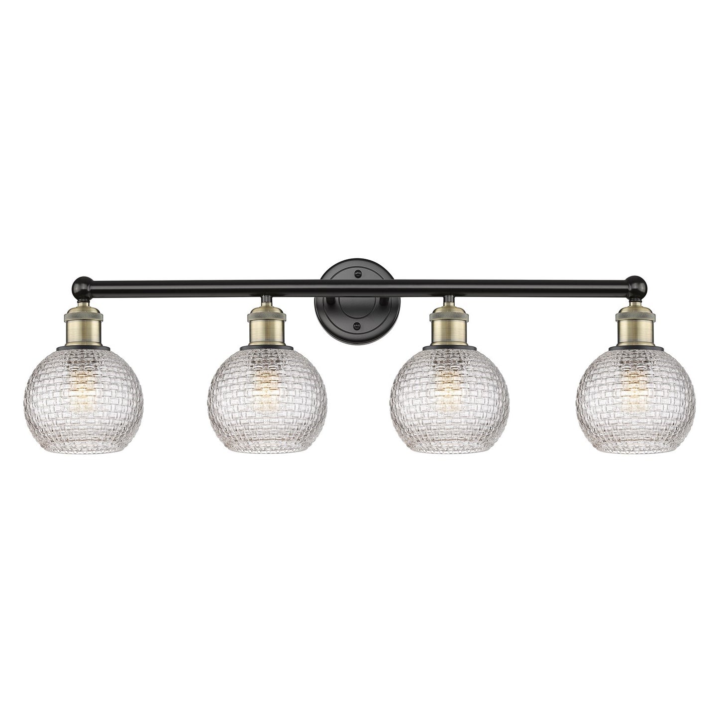 Innovations Athens 33in 4-Light Bath Vanity Light | Modern Farmhouse Black Antique Brass Steel and Clear Basket Weave Glass | Model 616-4W-BAB-G122C-6CL