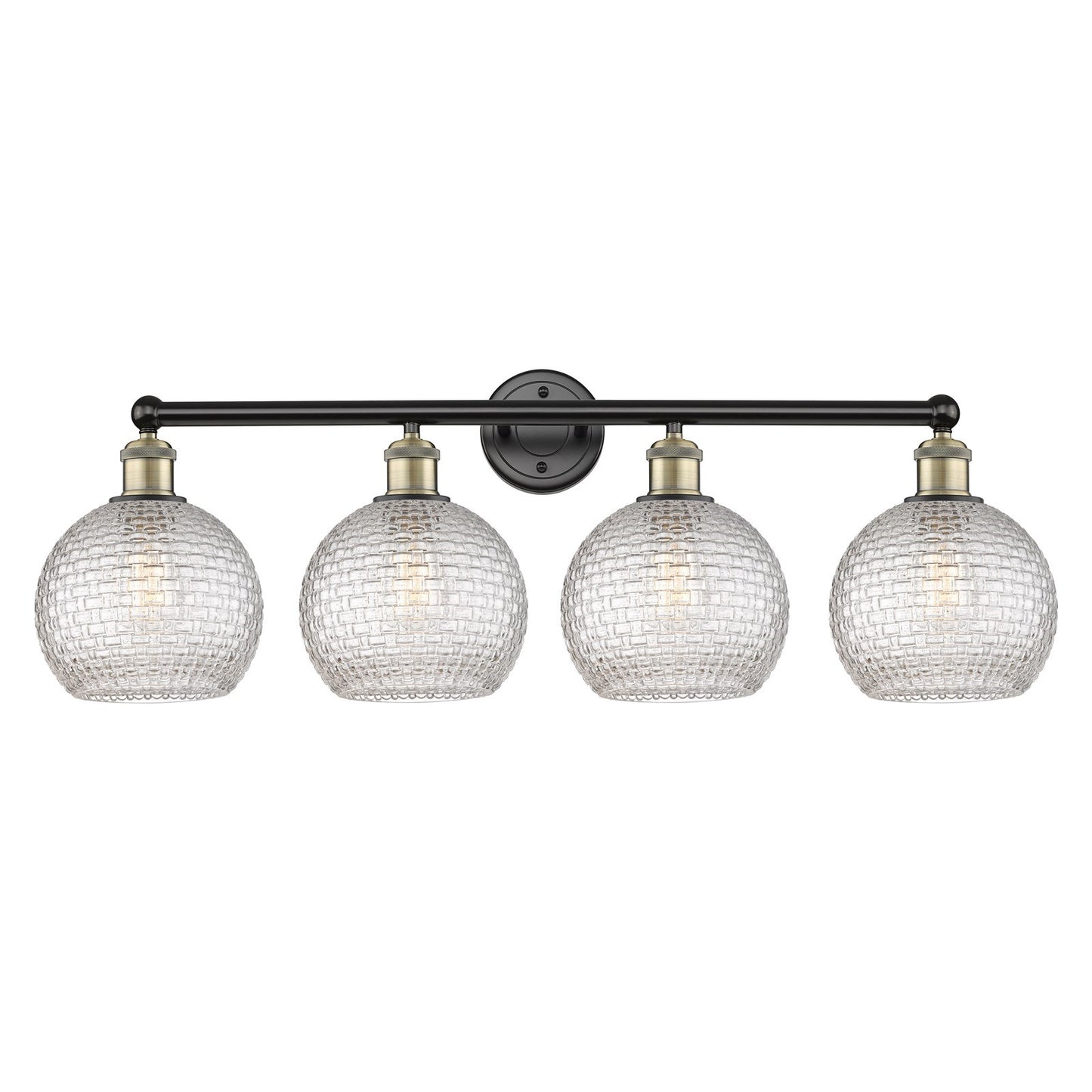 Innovations Athens 35in 4-Light Bath Vanity Light | Modern Farmhouse Black Antique Brass Steel and Clear Basket Weave Glass | Model 616-4W-BAB-G122C-8CL