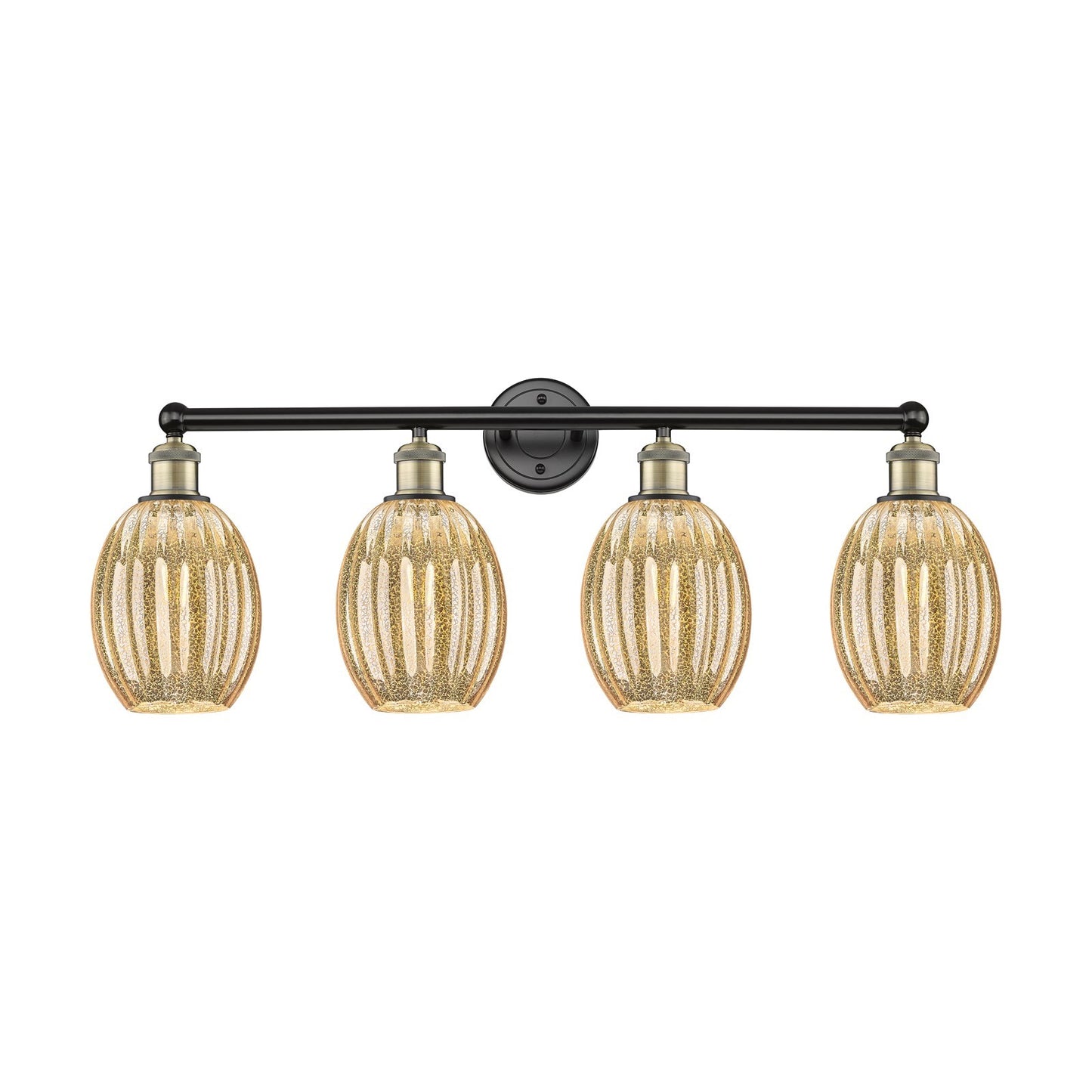 Innovations Preston Bulb 33in 4-Light Bath Vanity Light | Industrial Black Antique Brass and Mercury Glass | Bathroom Vanity | Model 616-4W-BAB-G459-6ME