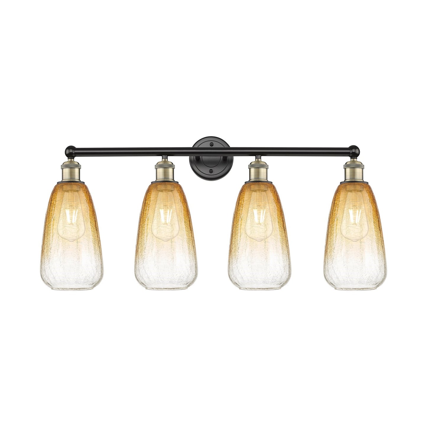 Innovations Brookhaven Almond 33in 4-Light Bath Vanity Light | Industrial Black Antique Brass and Amber Glass | Bathroom | Model 616-4W-BAB-G480-6AM