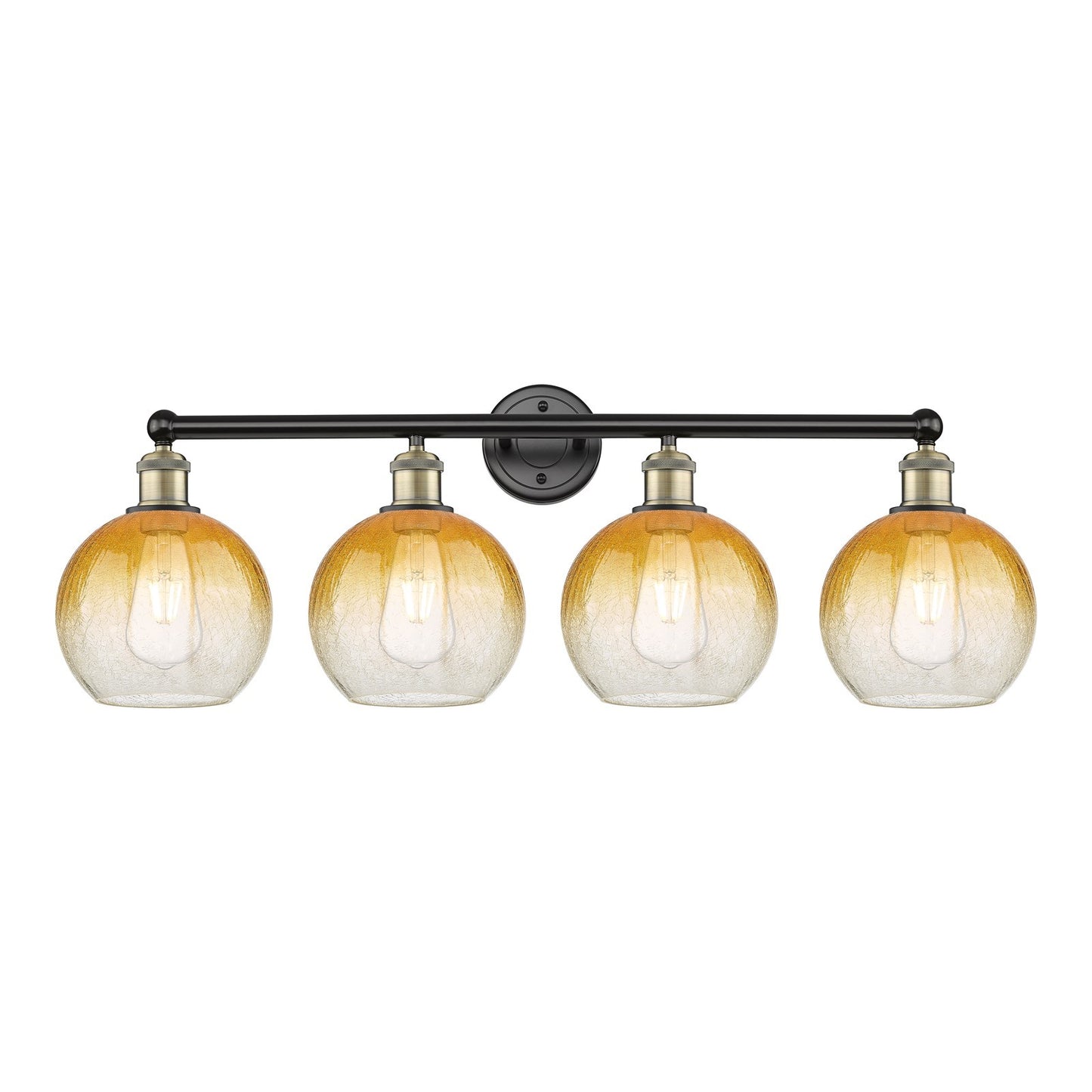 Innovations Brookhaven Globe 35in 4-Light Bath Vanity Light | Industrial Black Antique Brass and Amber Glass | Bathroom Vanity | Model 616-4W-BAB-G483-8AM