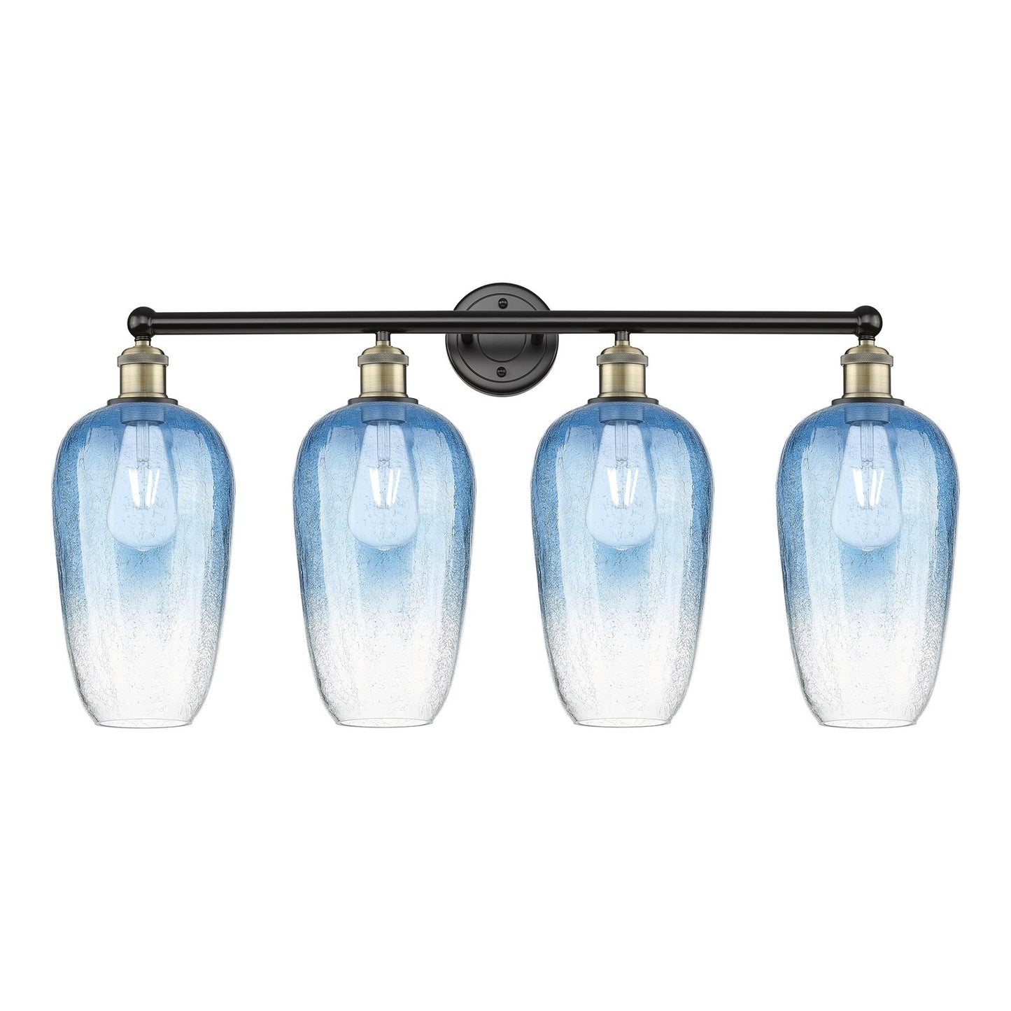 Innovations Brookhaven Flute 34in 4-Light Bath Vanity Light | Industrial Black Antique Brass Steel and Sapphire Blue Glass | Model 616-4W-BAB-G484-7SB
