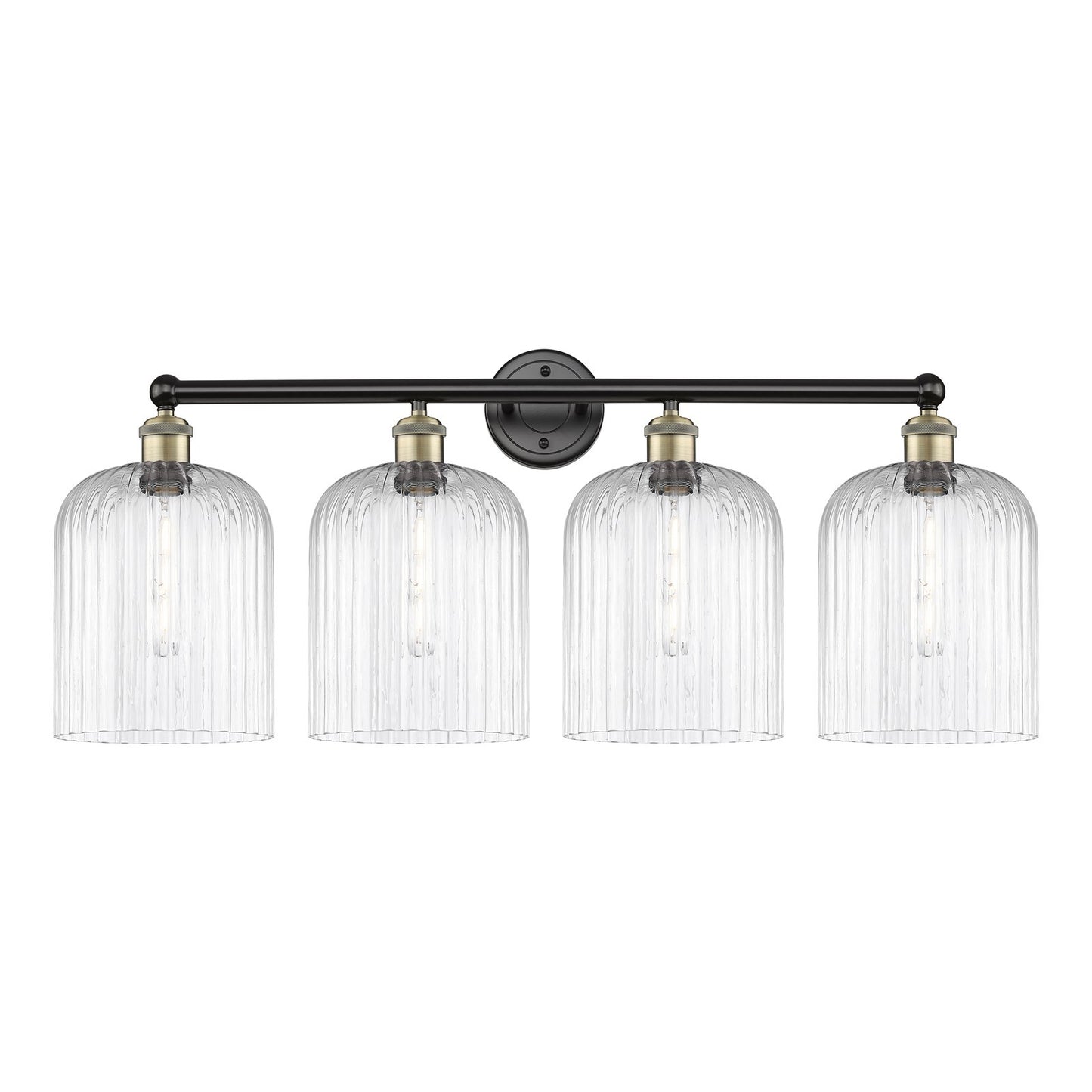 Innovations Bridal Veil 32in 4-Light Bath Vanity Light | Art Nouveau Industrial Black Antique Brass and Clear Ribbed Glass | Model 616-4W-BAB-G559-8CL