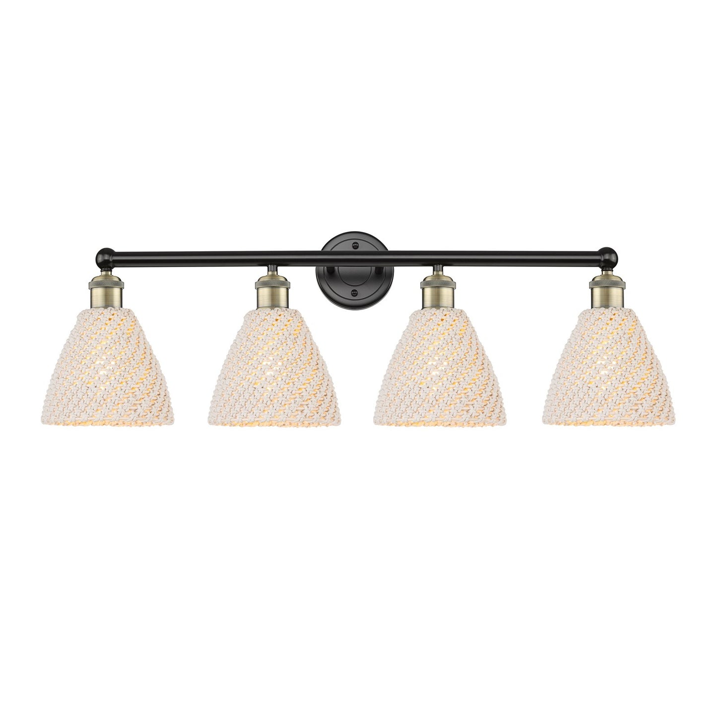 Innovations Bristol Natural 35in 4-Light Bath Vanity Light | Industrial Black Antique Brass and Natural Fiber Shade | Model 616-4W-BAB-NBD-75-NAT