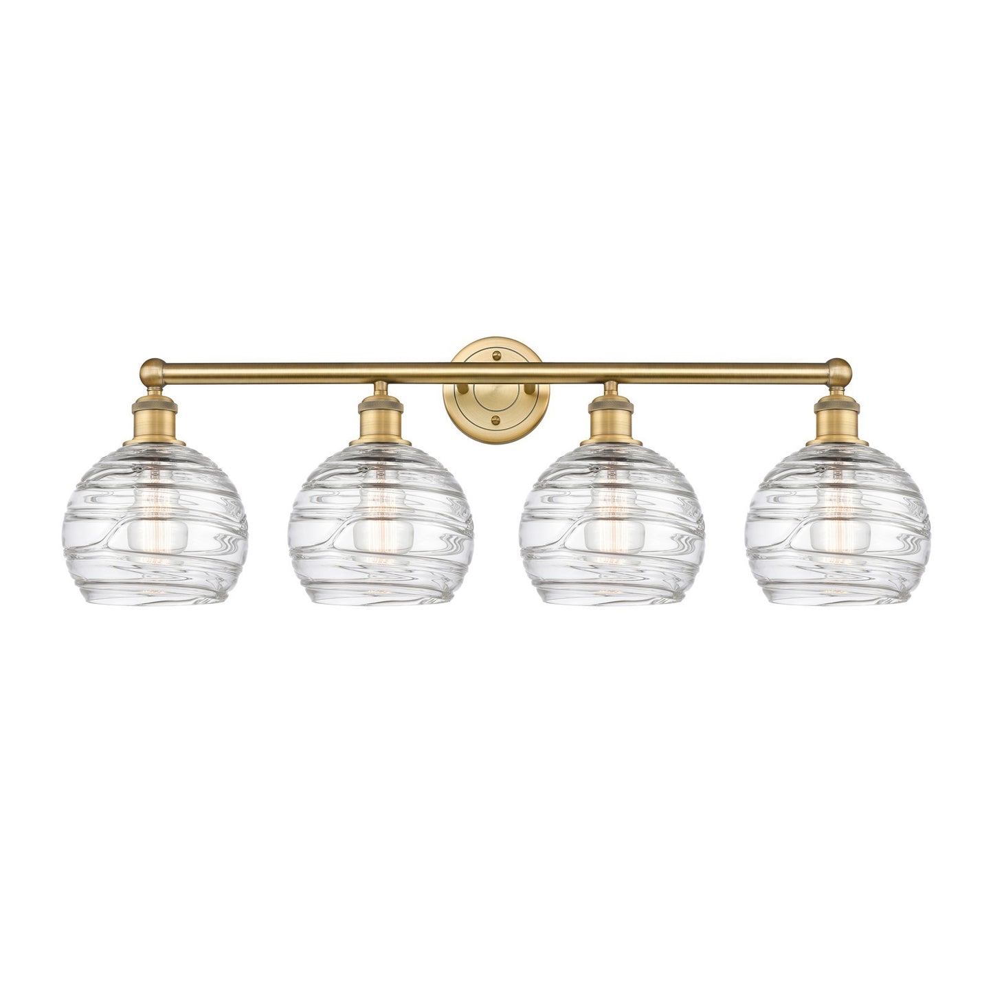 Innovations Athens Deco Swirl 35in 4-Light Bath Vanity Light | Industrial Brushed Brass Steel and Clear Deco Swirl Glass | Model 616-4W-BB-G1213-8CL