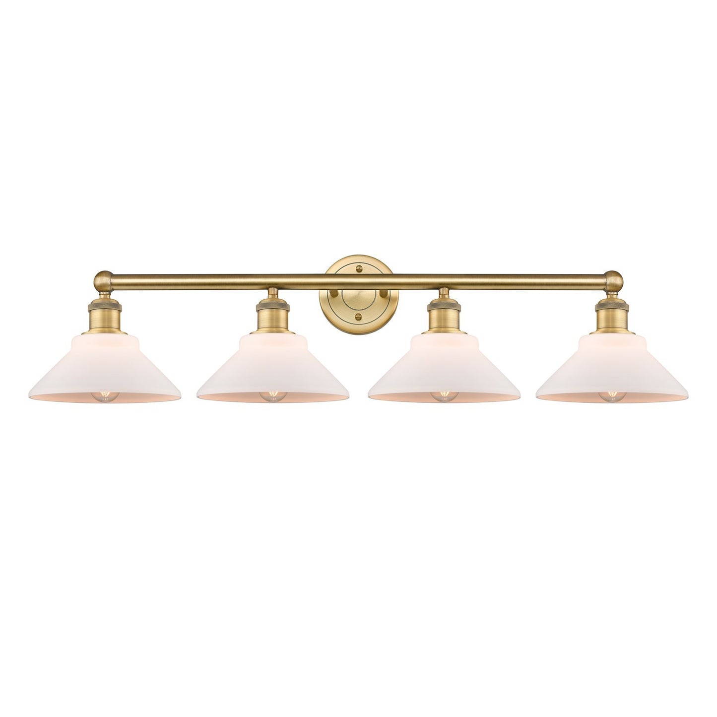 Innovations Orwell 35in 4-Light Bath Vanity Light | Industrial Brushed Brass Steel and Matte White Glass | Bathroom Vanity | 35.38 | Model 616-4W-BB-G131