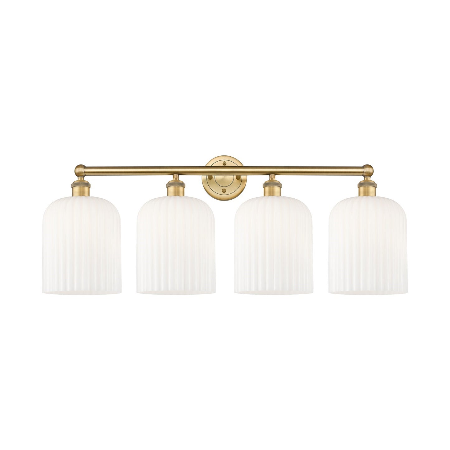Innovations Bridal Veil 32in 4-Light Bath Vanity Light | Art Nouveau Brushed Brass and Gloss White Ribbed Glass | Bathroom | Model 616-4W-BB-G559-8GWH