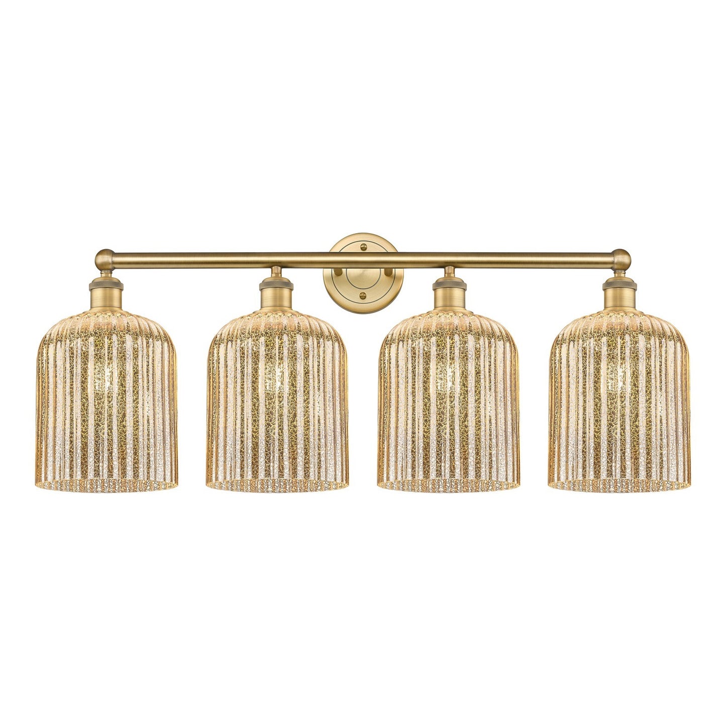 Innovations Bridal Veil 32in 4-Light Bath Vanity | Art Nouveau Brushed Brass and Mercury Ribbed Glass | Bathroom & Powder Room | Model 616-4W-BB-G559-8ME