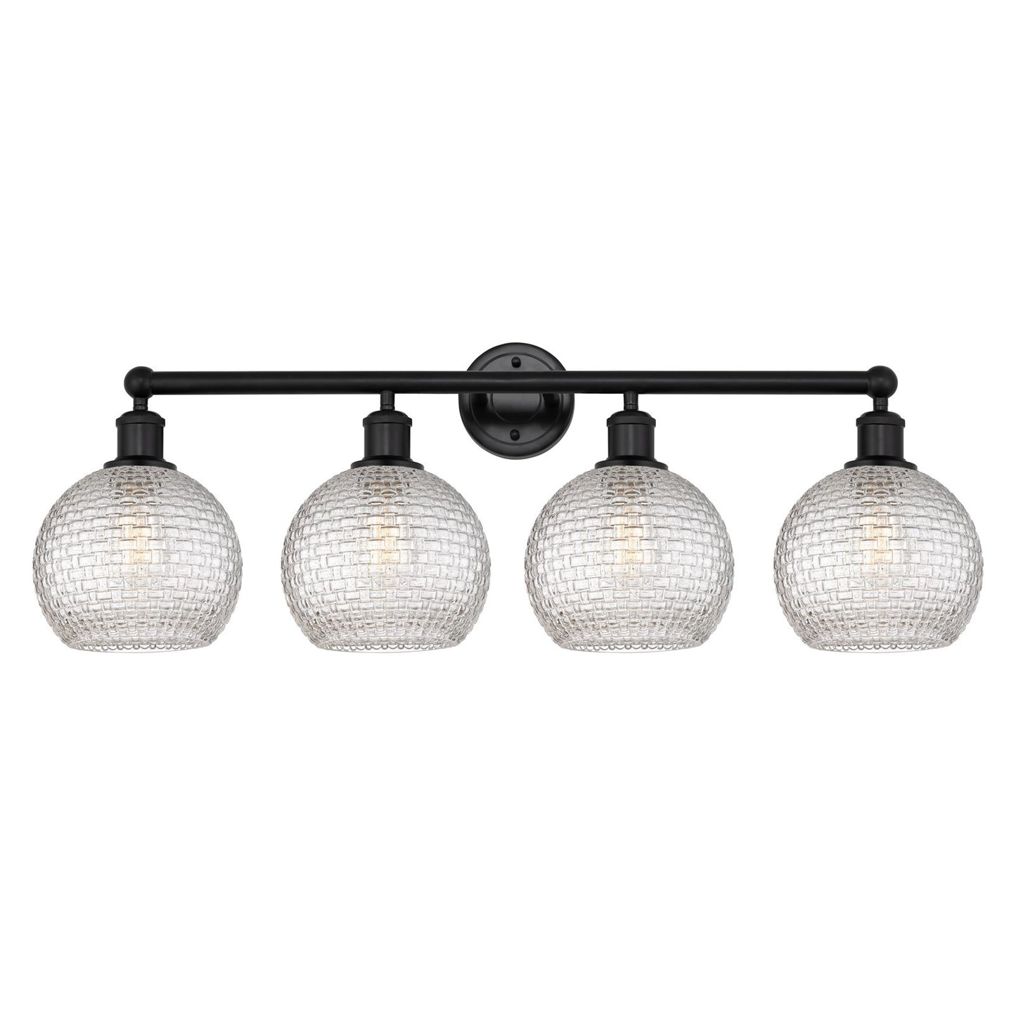 Innovations Athens 35in 4-Light Bath Vanity Light | Modern Farmhouse Matte Black Steel and Clear Basket Weave Glass | Bathroom | Model 616-4W-BK-G122C-8CL
