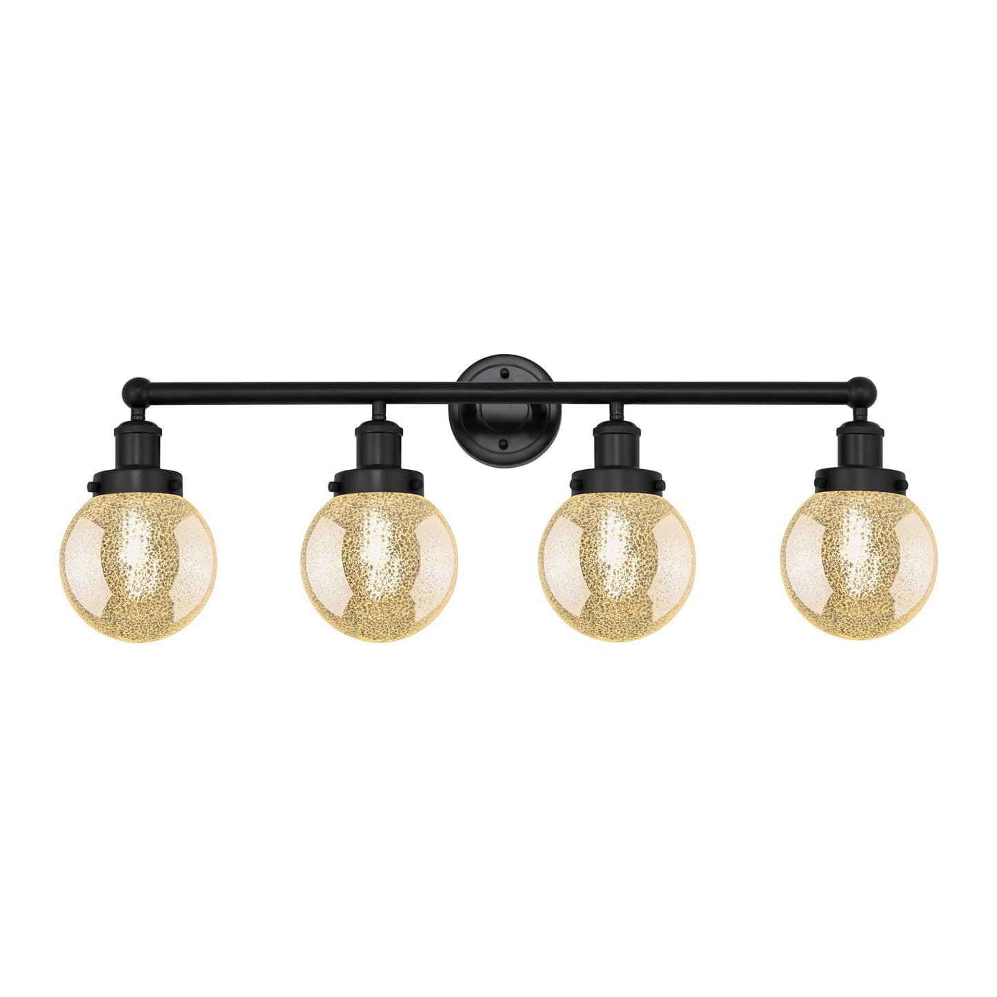 Innovations Beacon 33in 4-Light Bath Vanity Light | Industrial Matte Black Steel and Mercury Ribbed Glass | Bathroom Vanity | 33 | Model 616-4W-BK-G208-6