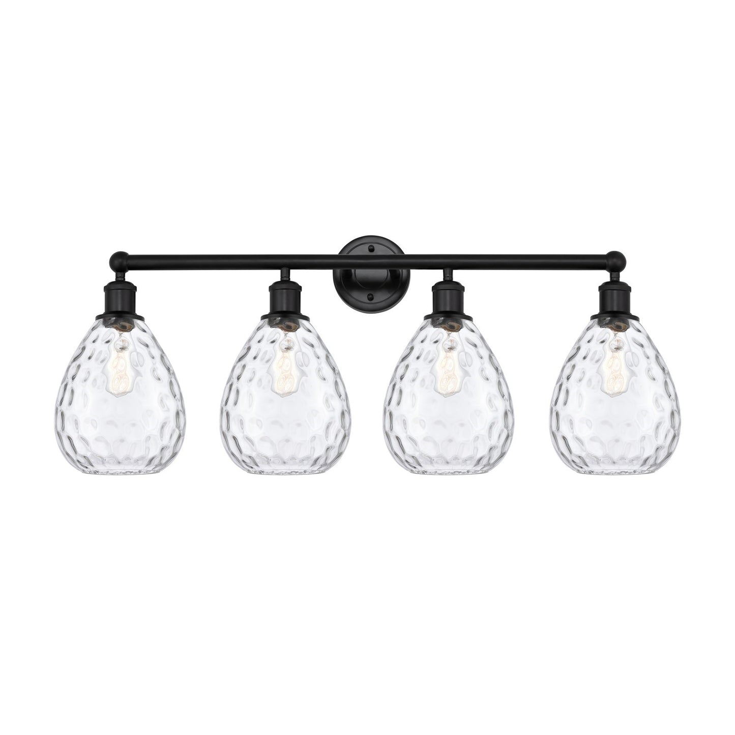 Innovations Waverly 35in 4-Light Bath Vanity Light | Industrial Matte Black Steel and Clear Glass | Bathroom Vanity | 35 x 14.25 x | Model 616-4W-BK-G372
