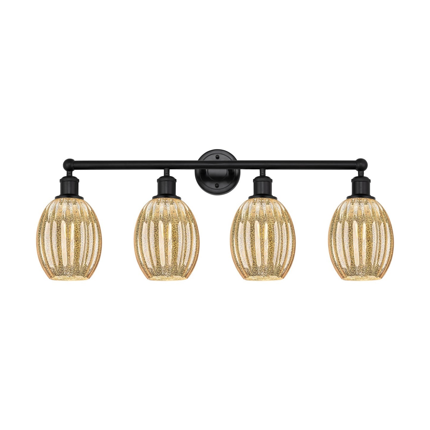 Innovations Preston Bulb 33in 4-Light Bath Vanity | Industrial Matte Black Steel and Mercury Glass | Bathroom Vanity Light | Model 616-4W-BK-G459-6ME