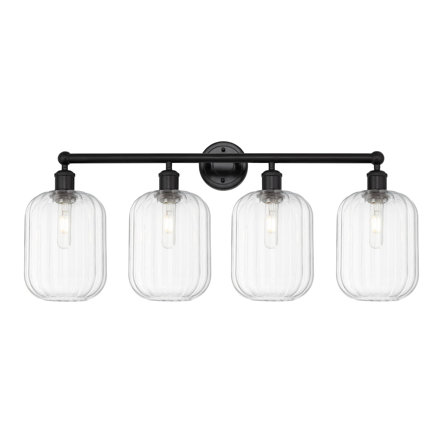 Innovations Preston Cylinder 34in 4-Light Bath Vanity | Industrial Matte Black Steel and Clear Glass | Bathroom Vanity Light | Model 616-4W-BK-G460-7CL