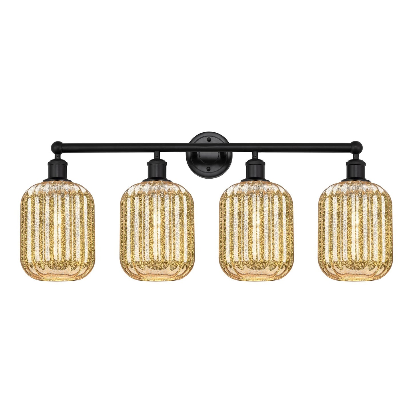 Innovations Preston Cylinder 34in 4-Light Bath Vanity | Industrial Matte Black Steel and Mercury Glass | Bathroom Vanity Light | Model 616-4W-BK-G460-7ME