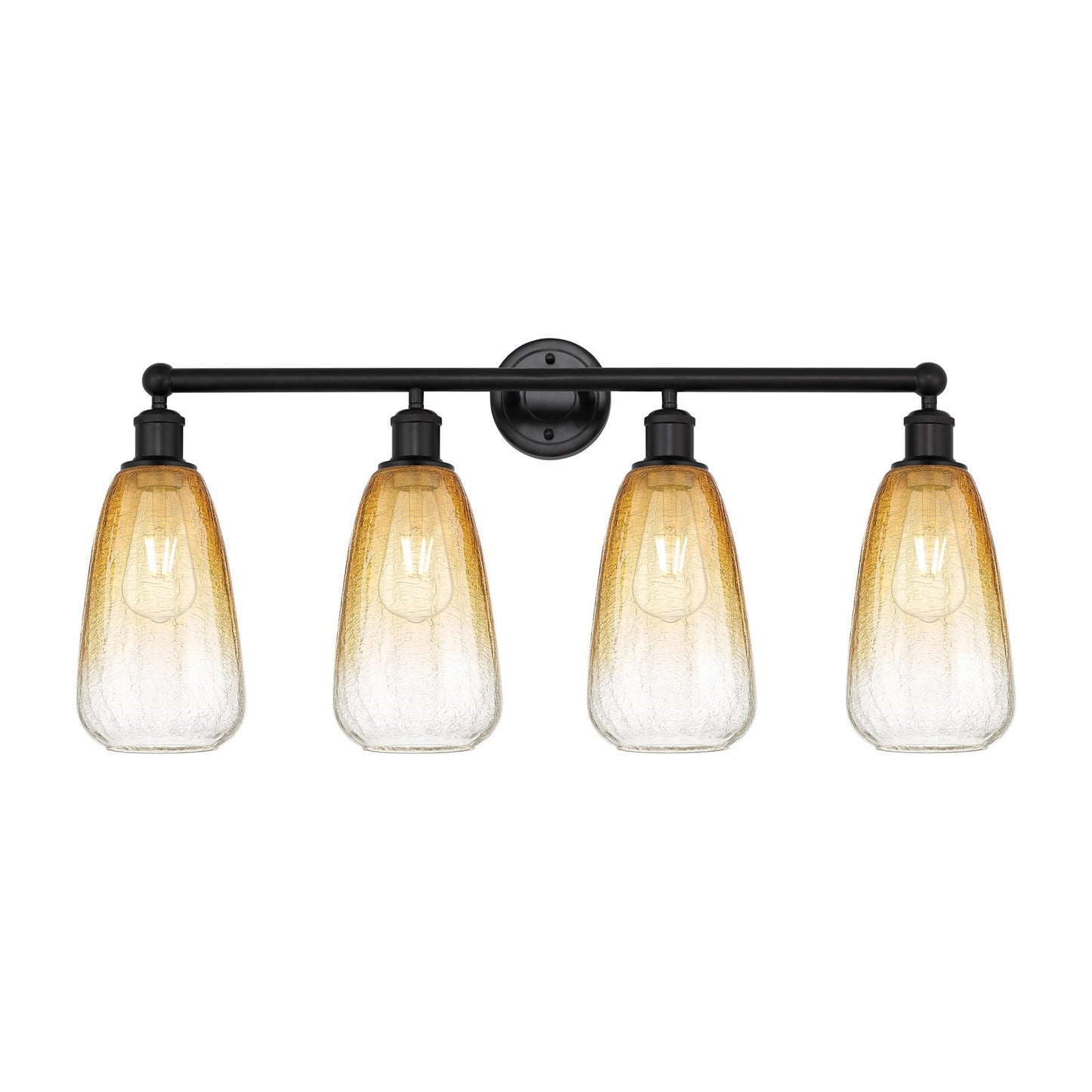 Innovations Brookhaven Almond 33in 4-Light Bath Vanity | Industrial Matte Black Steel and Amber Glass | Bathroom & Powder Room | Model 616-4W-BK-G480-6AM
