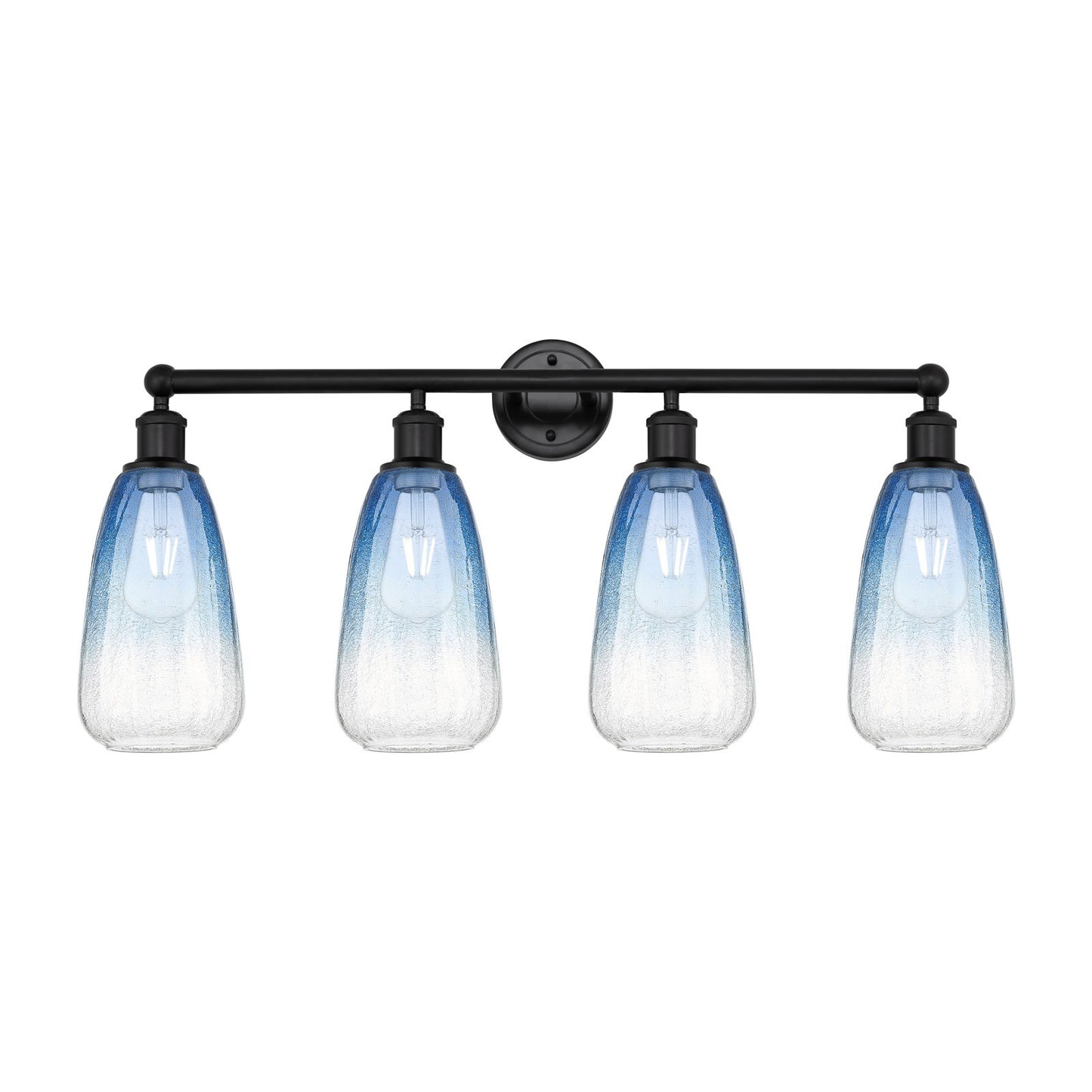 Innovations Brookhaven Almond 33in 4-Light Bath Vanity Light | Industrial Matte Black Steel and Sapphire Blue Glass | Kitchen & | Model 616-4W-BK-G480-6SB
