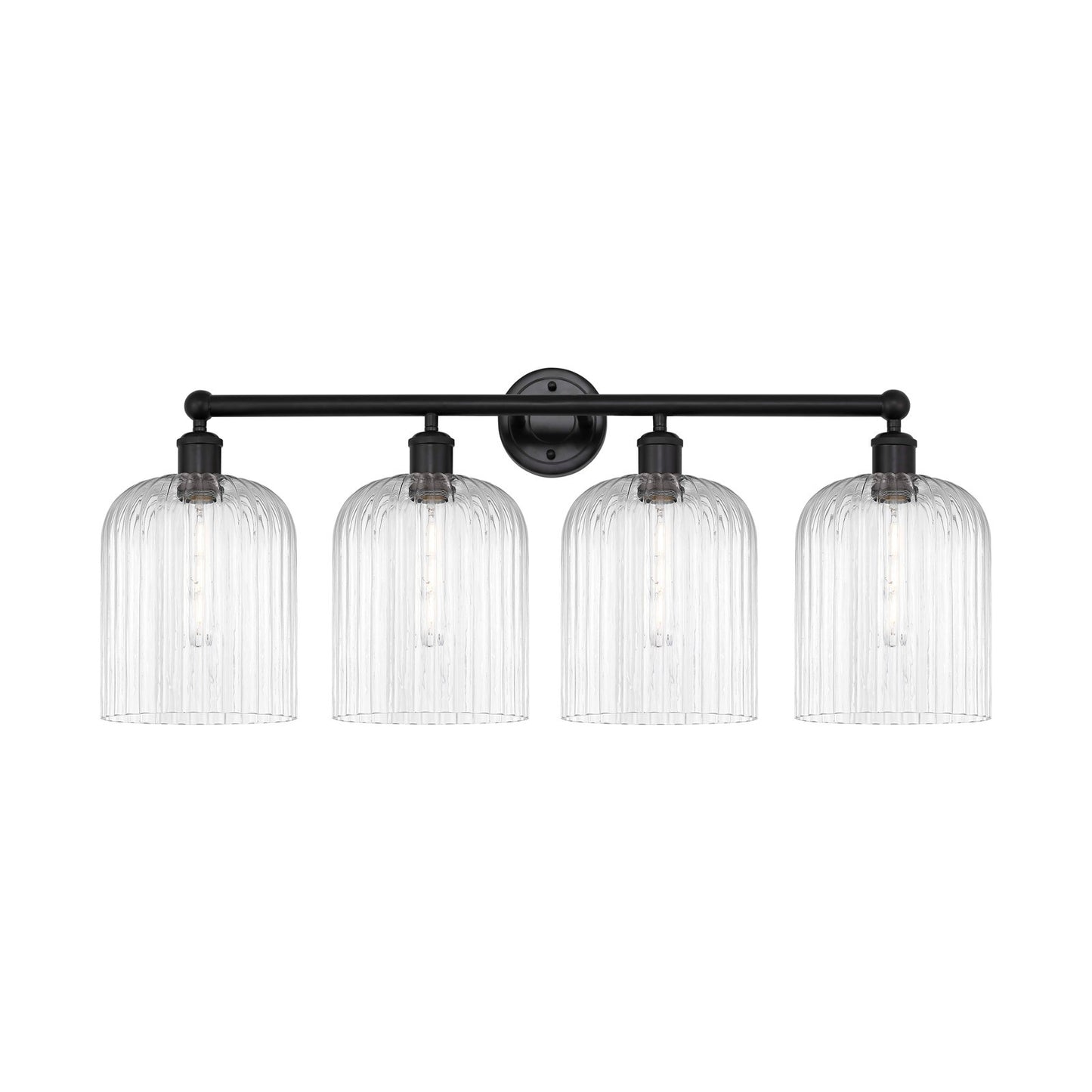 Innovations Bridal Veil 32in 4-Light Bath Vanity | Industrial Art Nouveau Matte Black Steel and Clear Ribbed Glass | Bathroom & | Model 616-4W-BK-G559-8CL