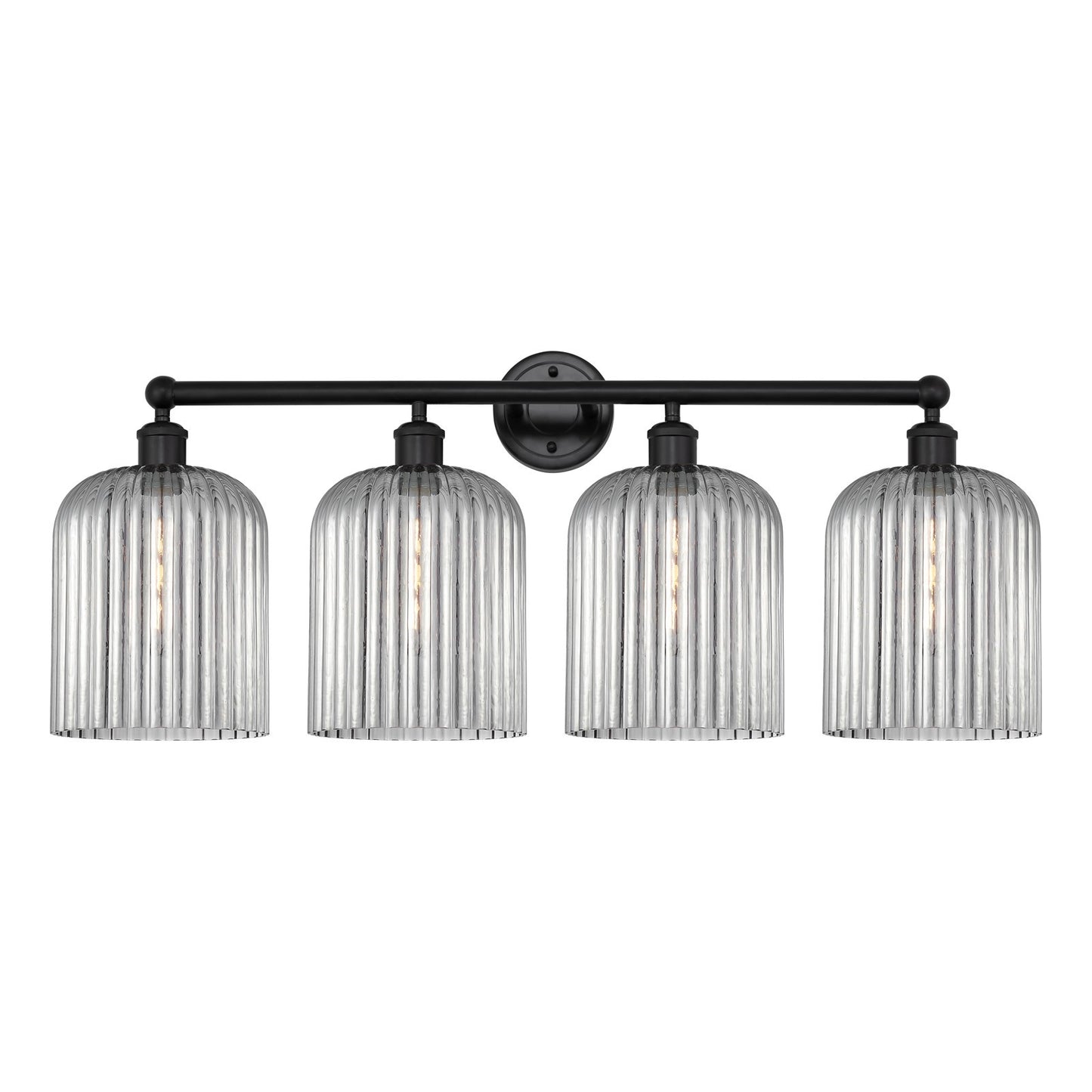 Innovations Bridal Veil 32in 4-Light Bath Vanity Light | Art Nouveau Industrial Matte Black Steel and Light Smoke Ribbed Glass | Model 616-4W-BK-G559-8SM