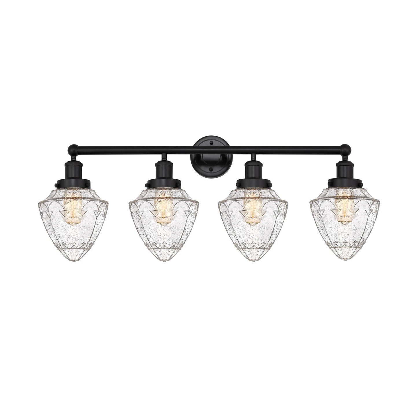 Innovations Bullet 34in 4-Light Bath Vanity Light | Industrial Matte Black Steel and Seedy Glass | Kitchen & Bathroom Vanity | 34 | Model 616-4W-BK-G664-7