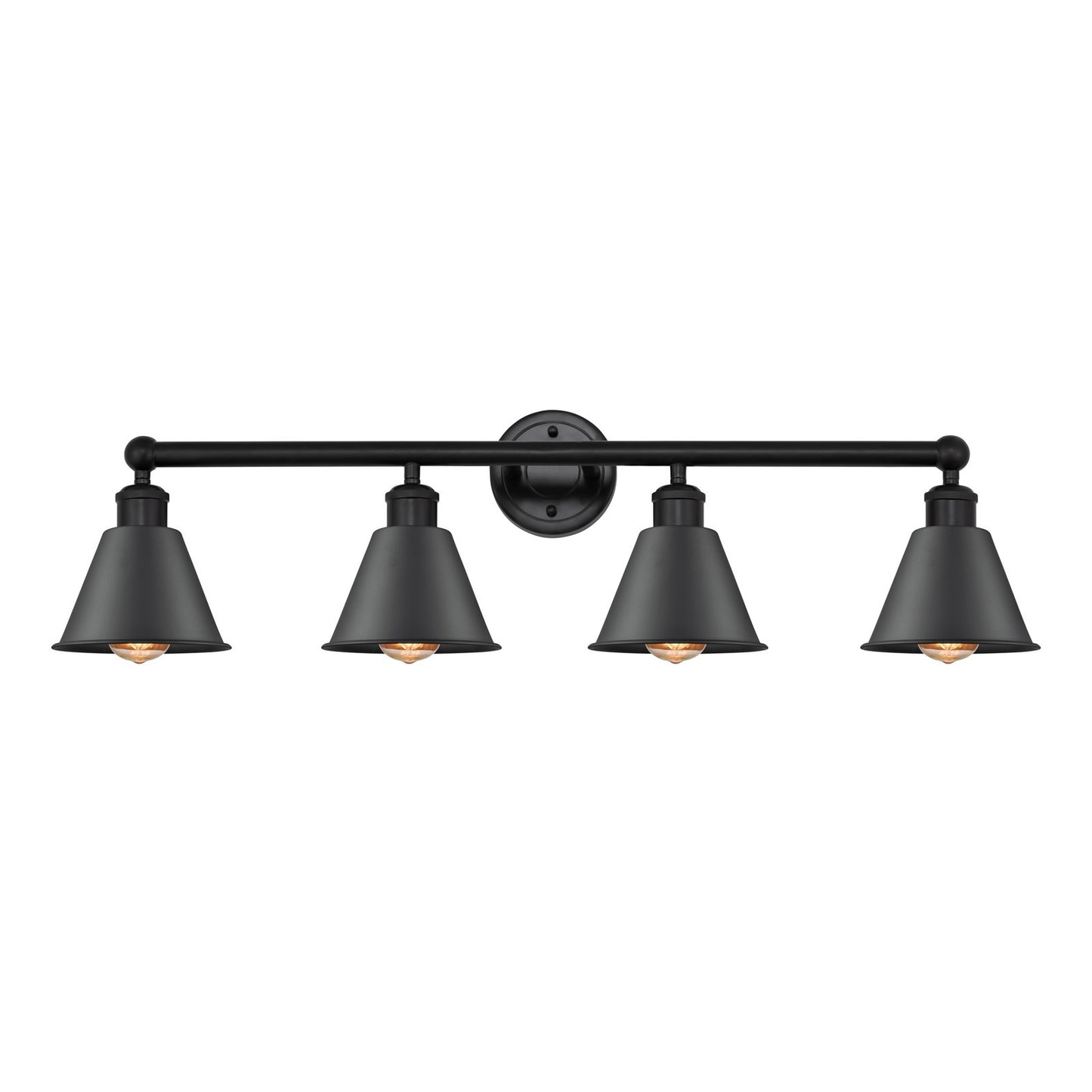 Innovations Smithfield 34in 4-Light Bath Vanity Light | Industrial Farmhouse Matte Black Steel and Cast Brass with Matte Black | Model 616-4W-BK-M8-BK