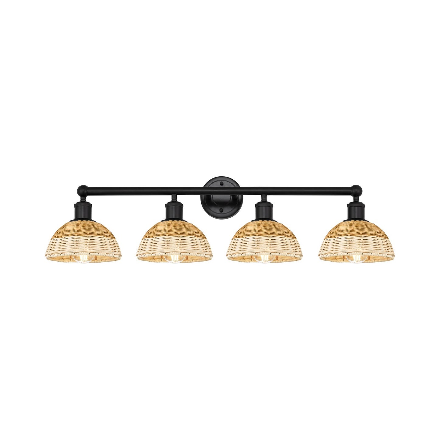 Innovations Bristol Natural II 35in 4-Light Bath Vanity Light | Industrial Matte Black Steel and Cast Brass with Natural | Model 616-4W-BK-NBD2-75-NAT