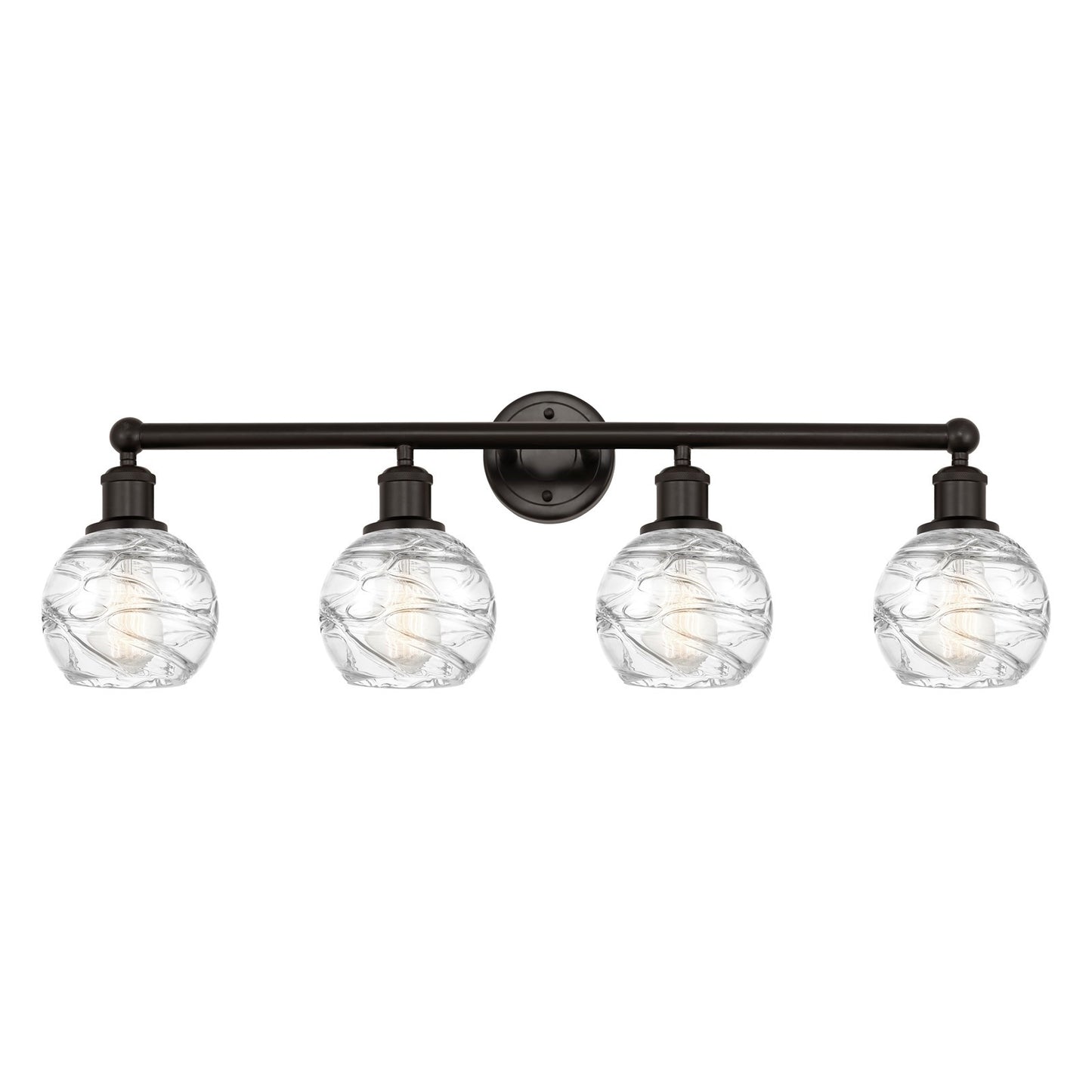 Innovations Athens Deco Swirl 33in 4-Light Bath Vanity Light | Industrial Oil Rubbed Bronze Steel and Clear Glass | Damp Rated | Model 616-4W-OB-G1213-6CL