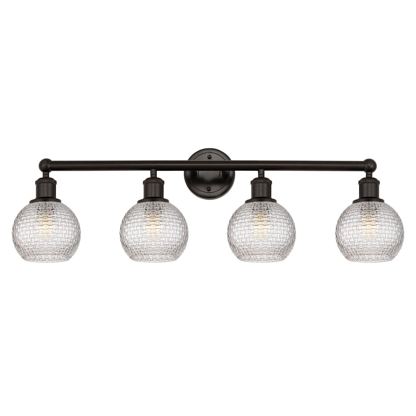 Innovations Athens 33in 4-Light Bath Vanity Light | Modern Farmhouse Oil Rubbed Bronze and Clear Basket Weave Glass | Bathroom | Model 616-4W-OB-G122C-6CL