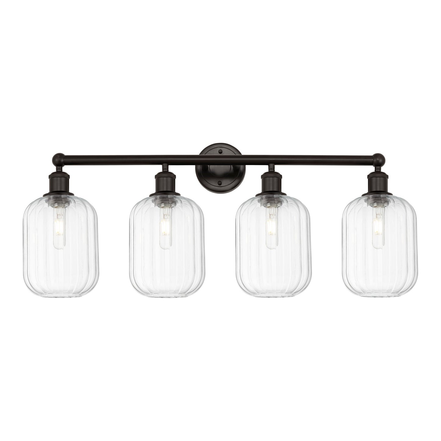 Innovations Preston Cylinder 34in 4-Light Bath Vanity Light | Industrial Oil Rubbed Bronze Steel and Clear Glass | Damp Rated | Model 616-4W-OB-G460-7CL