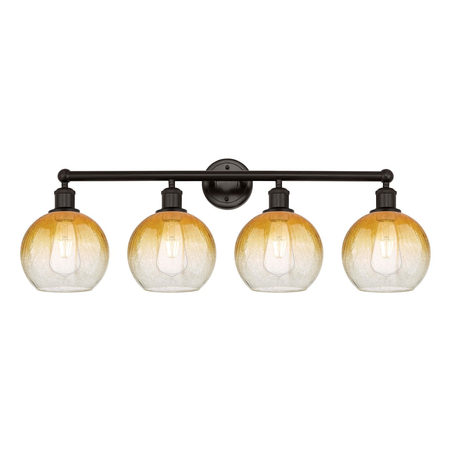 Innovations Brookhaven Globe 35in 4-Light Bath Vanity | Industrial Oil Rubbed Bronze Steel and Amber Glass | Bathroom & Powder | Model 616-4W-OB-G483-8AM