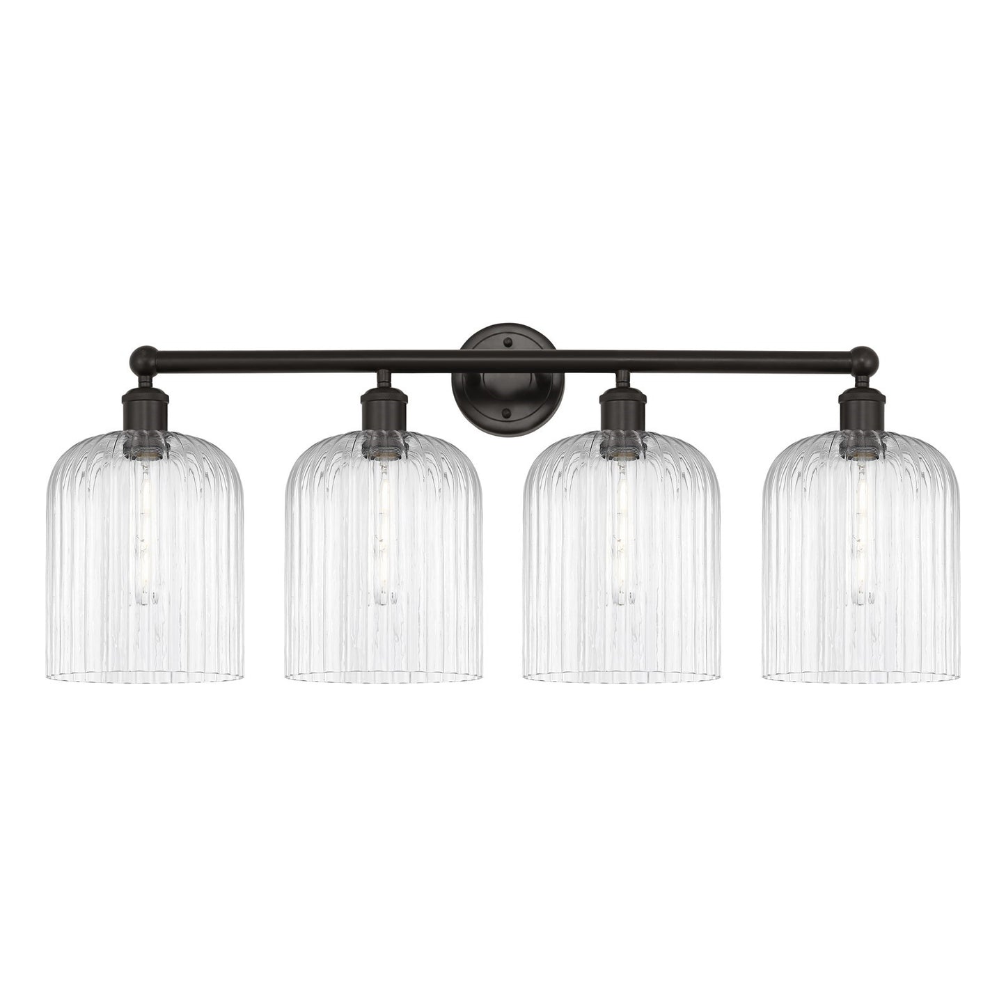 Innovations Bridal Veil 32in 4-Light Bath Vanity Light | Industrial Oil Rubbed Bronze Steel and Clear Ribbed Glass | Bathroom | Model 616-4W-OB-G559-8CL