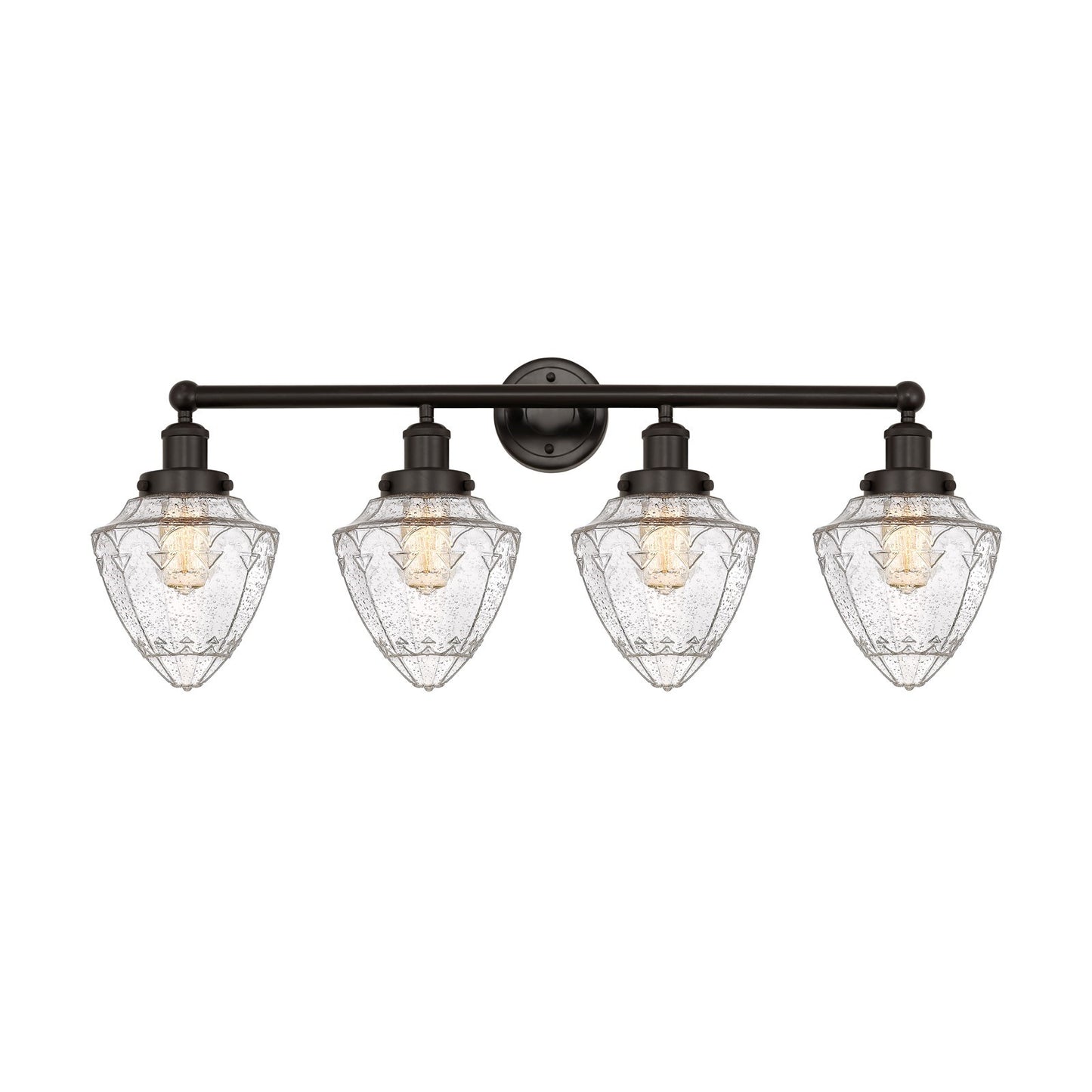 Innovations Bullet 34in 4-Light Bath Vanity Light | Industrial Oil Rubbed Bronze Steel and Seedy Glass | Bathroom Vanity | 34 x | Model 616-4W-OB-G664-7