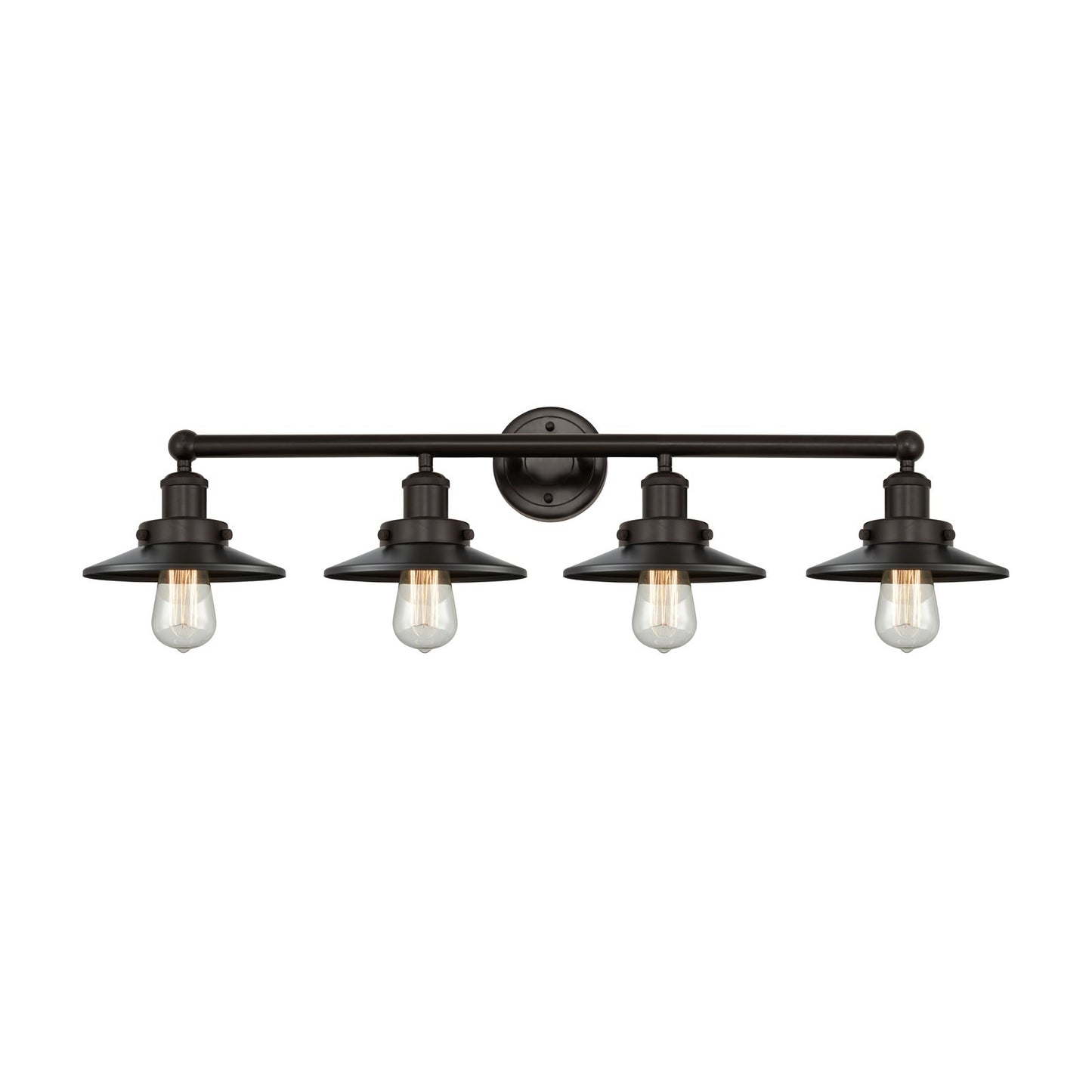 Innovations Railroad 35in 4-Light Bath Vanity Light | Traditional Industrial Oil Rubbed Bronze Steel and Metal Shade | Bathroom | Model 616-4W-OB-M5-OB