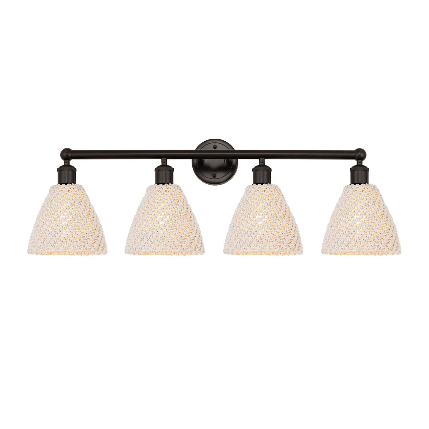 Innovations Bristol Natural 34.5in 4-Light Bath Vanity Light | Industrial Oil Rubbed Bronze and Natural Fiber Shade | Model 616-4W-OB-NBD-75-NAT
