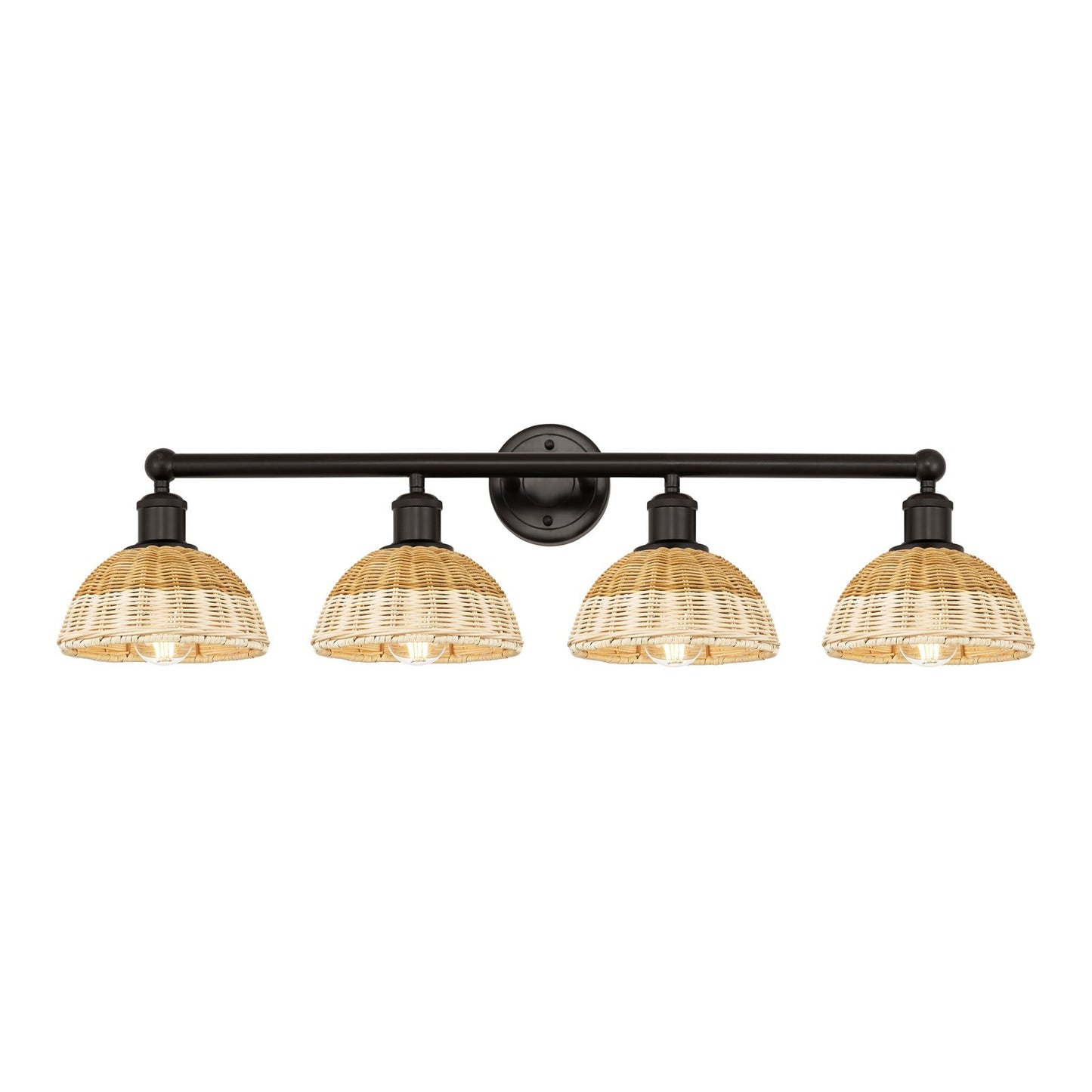 Innovations Bristol Natural II 35in 4-Light Bath Vanity Light | Industrial Oil Rubbed Bronze Steel and Natural Fiber Shade | Model 616-4W-OB-NBD2-75-NAT
