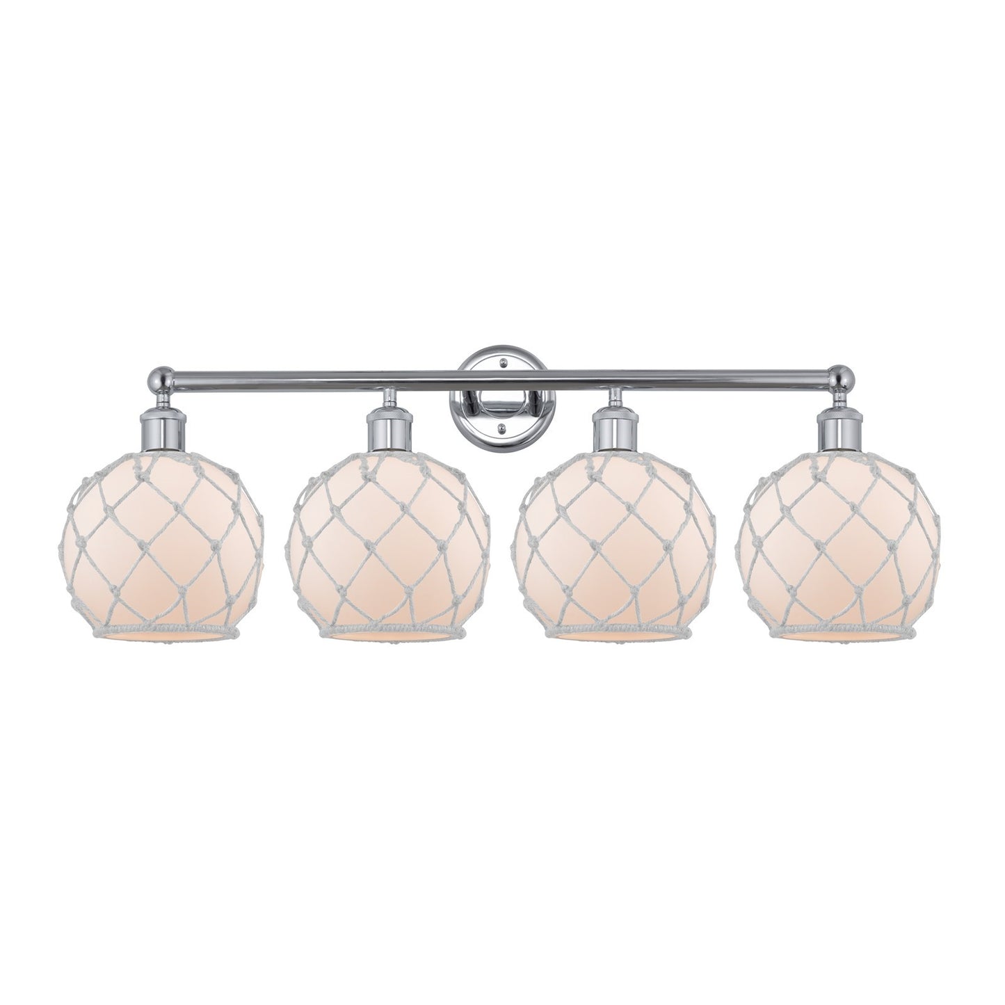 Innovations Farmhouse Rope 35in 4-Light Bath Vanity Light | Industrial Polished Chrome Steel and White Frosted Glass Rope Shade | Model 616-4W-PC-G121-8RW