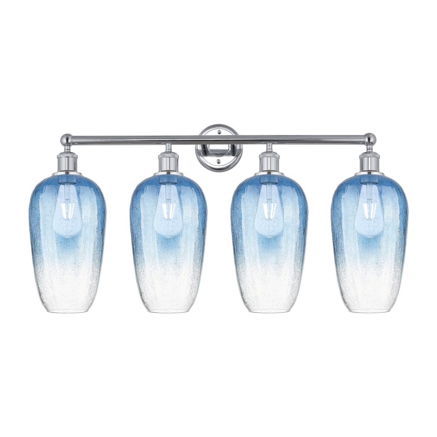 Innovations Brookhaven Flute 34in 4-Light Bath Vanity | Industrial Polished Chrome Steel and Sapphire Blue Glass | Bathroom & | Model 616-4W-PC-G484-7SB