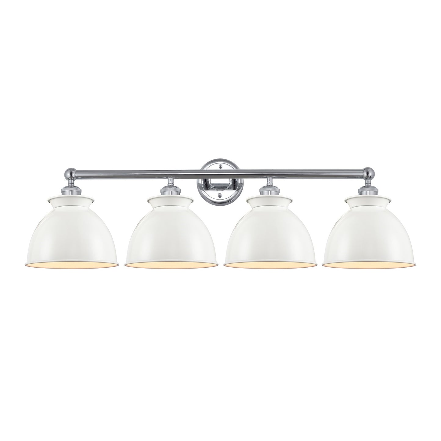 Innovations Adirondack 35in 4-Light Bath Vanity | Industrial Farmhouse Polished Chrome and Glossy White Metal Shade | Damp-Rated | Model 616-4W-PC-M14-W