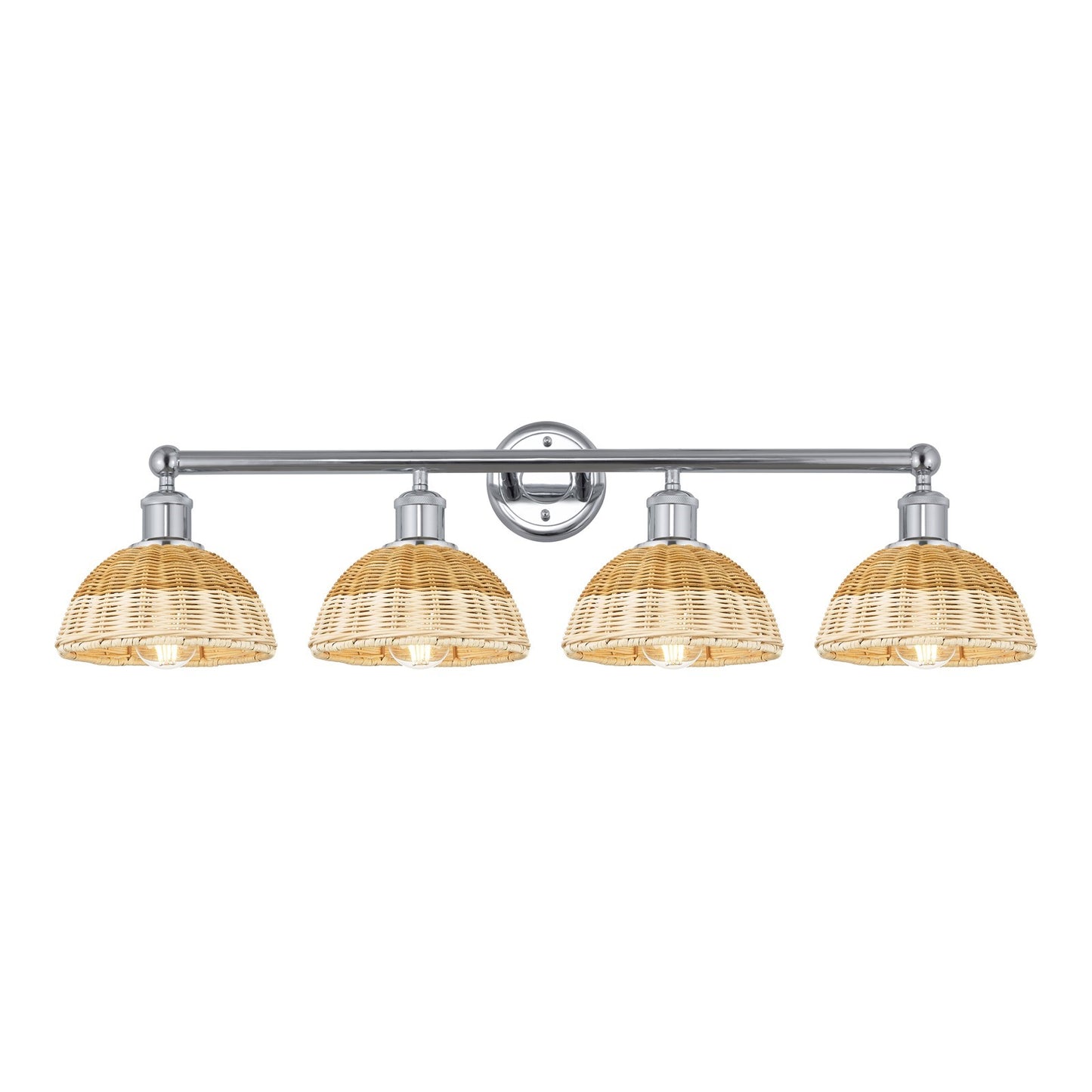 Innovations Bristol Natural II 35in 4-Light Bath Vanity Light | Industrial Polished Chrome Steel and Natural Fiber Dome | Model 616-4W-PC-NBD2-75-NAT