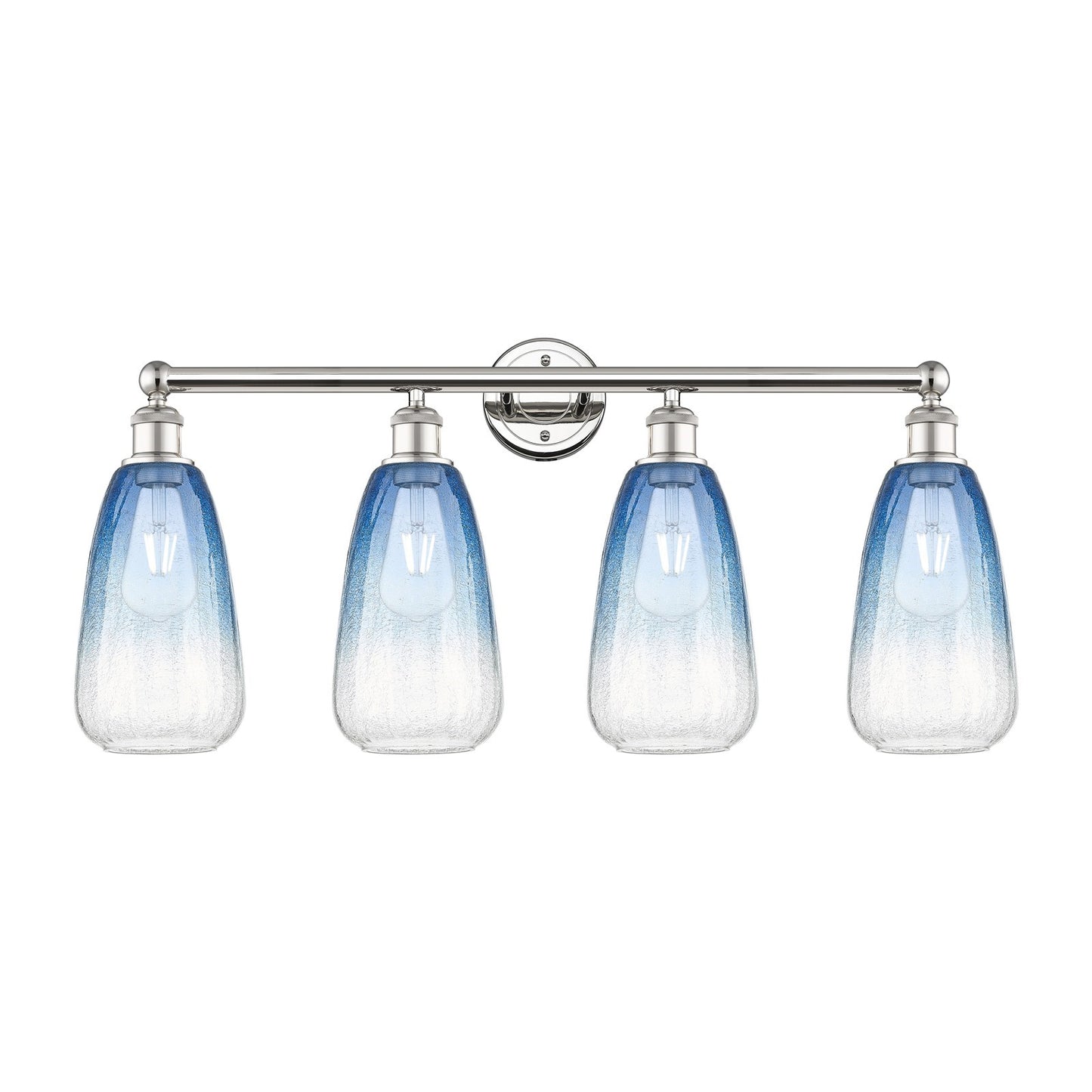 Innovations Brookhaven Almond 33in 4-Light Bath Vanity Light | Industrial Polished Nickel and Sapphire Blue Glass | Bathroom | Model 616-4W-PN-G480-6SB