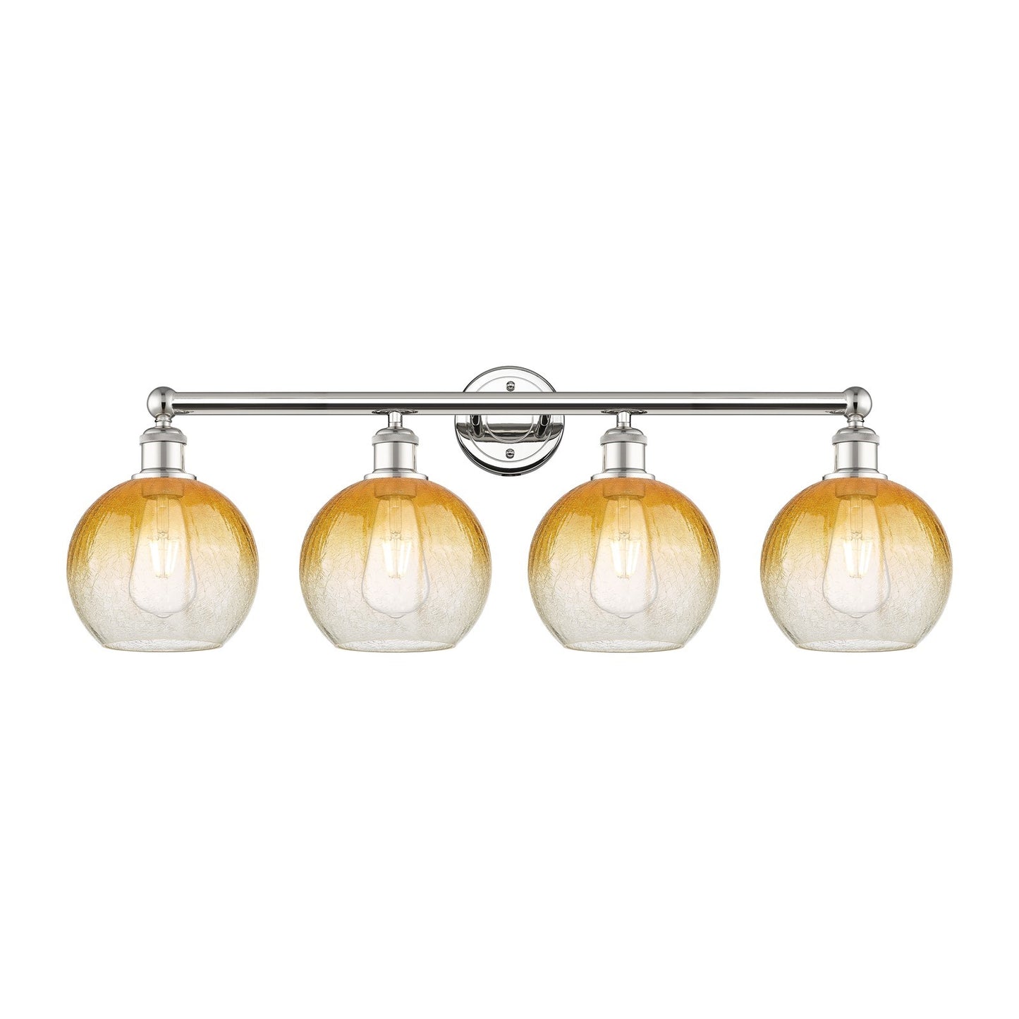 Innovations Brookhaven Globe 35in 4-Light Bath Vanity Light | Industrial Polished Nickel and Amber Glass | Bathroom Vanity | Model 616-4W-PN-G483-8AM