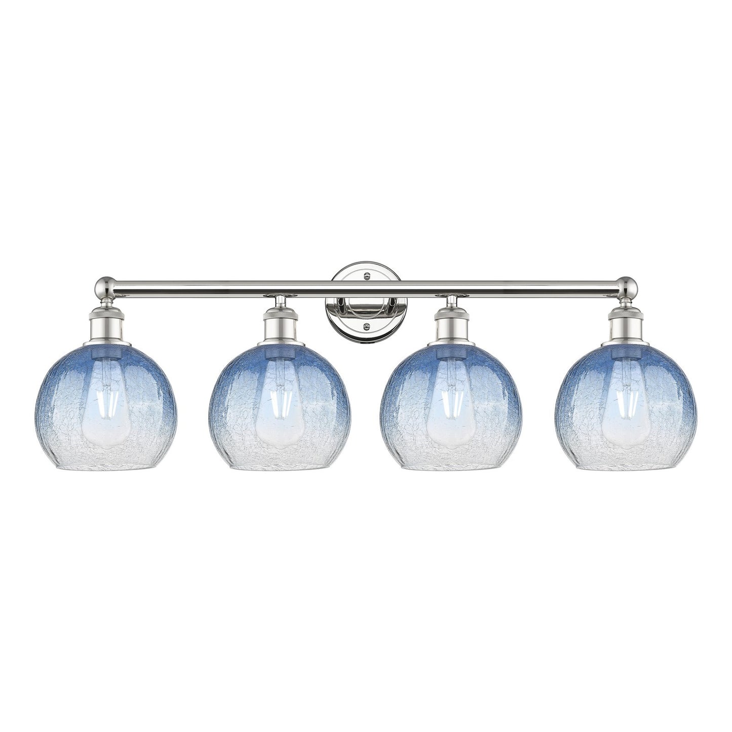 Innovations Brookhaven Globe 35in 4-Light Bath Vanity Light | Industrial Polished Nickel Steel and Sapphire Blue Glass | Model 616-4W-PN-G483-8SB